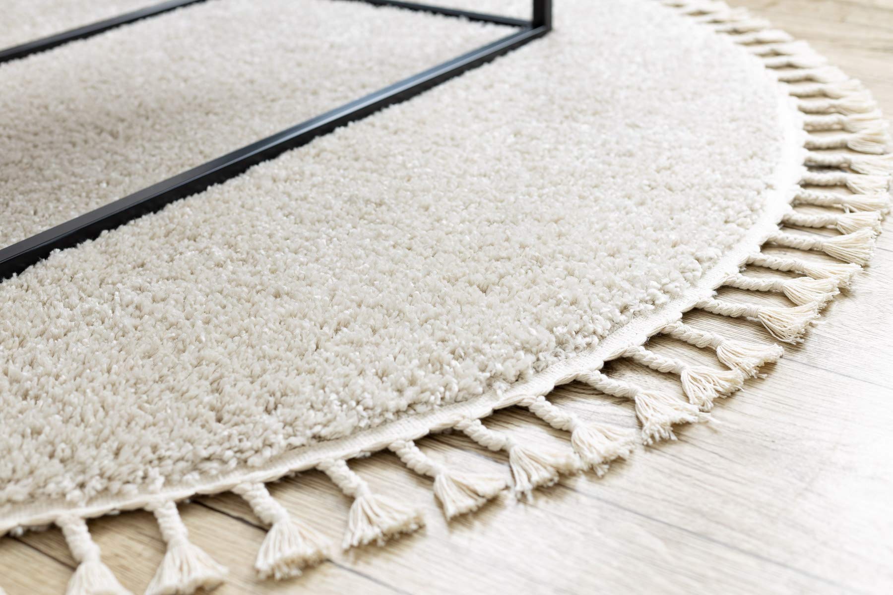 rugsx Tappeto Shaggy BERBER 9000 tinta unita con frange, stile boho, soggiorno camera, cerchio crema 120 cm