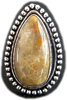 Fossil korallring, silverpläterad ring, handgjord ring, damsmycken, (storlek 6 USA) BRS-11877
