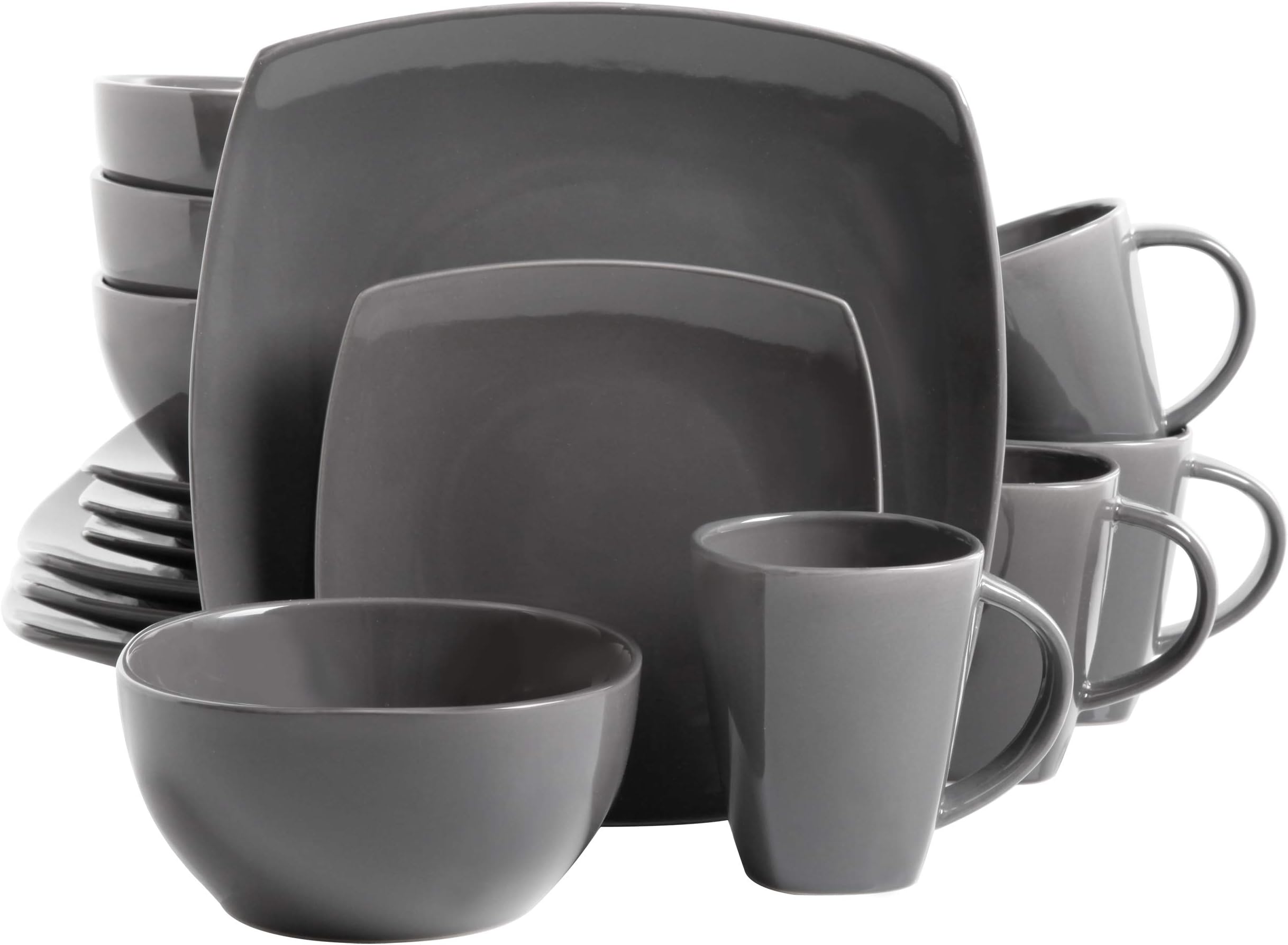 Gibson Soho Lounge Square Reactive Glaze Dinnerware Set, Grey - 97558.16RM, Service for 4 (16pcs)