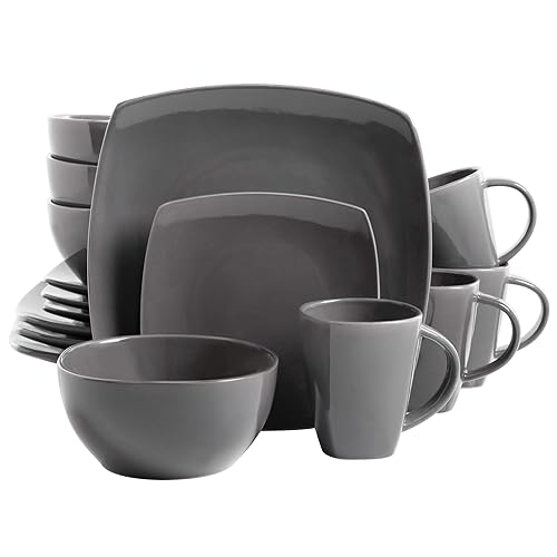 Gibson Soho Lounge Square Reactive Glaze Dinnerware Set, Grey -