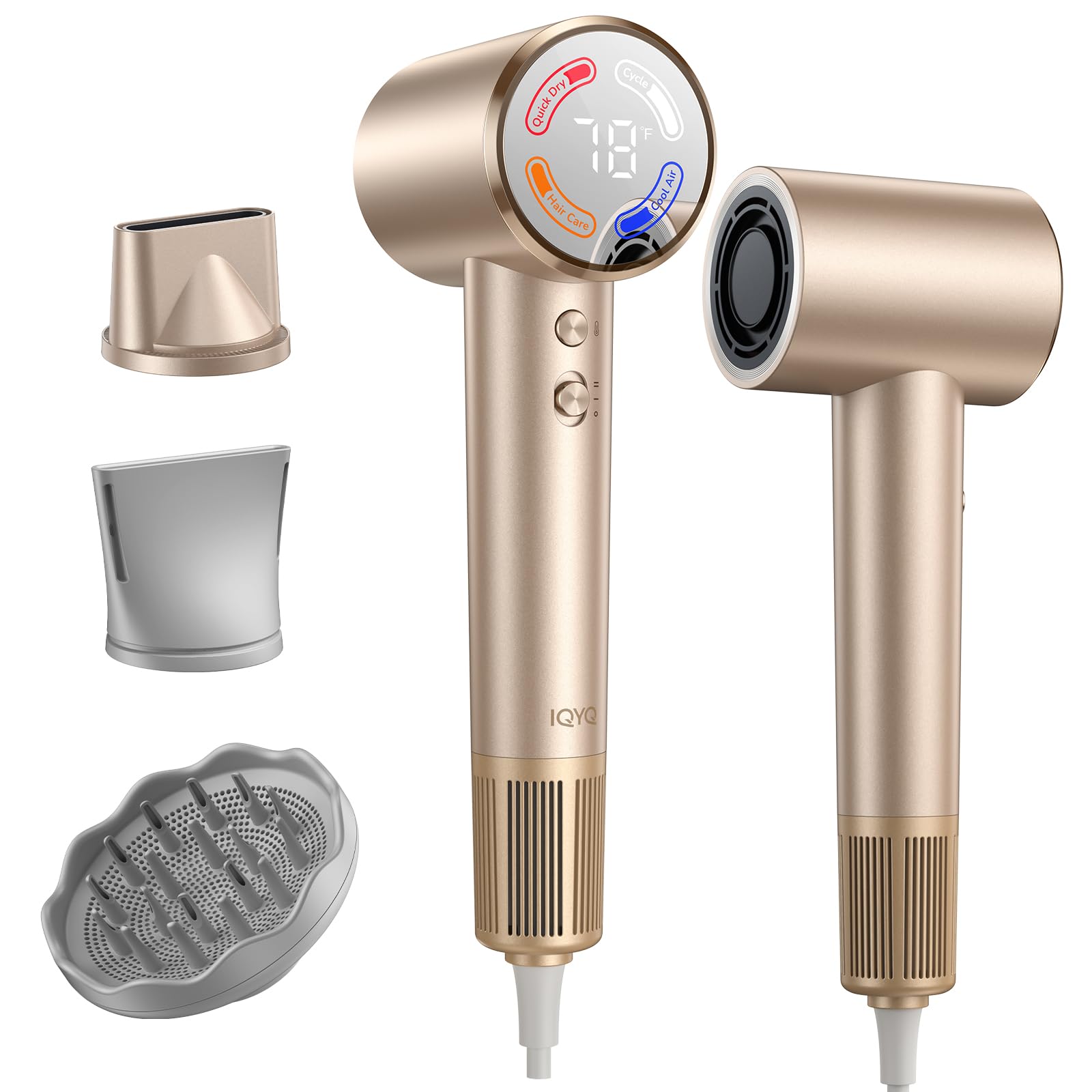 Diffuser Hair Dryer, 1400W Blow Dryer with Hair Diffuser for Curly Travel Champagne