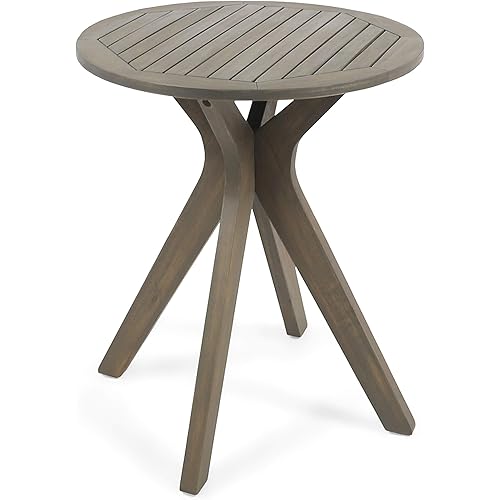 Christopher Knight Home Brigitte Outdoor Round Acacia Wood Bistro Table with X Legs, Grey