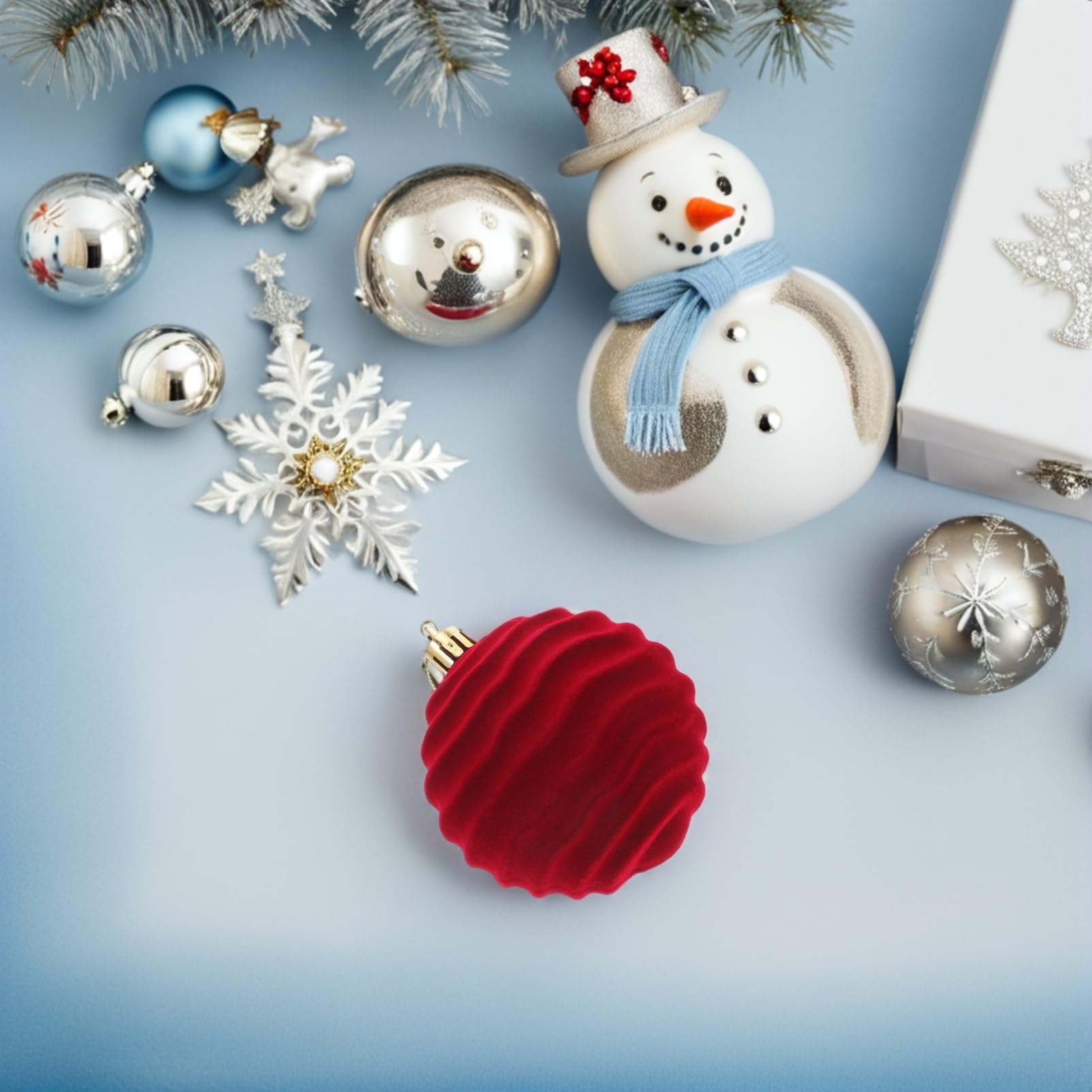 PartyKindom 12stücke Beflockte Christbaumkugeln Rot und Grün Dekorative Weihnachtsbaumkugeln als Hängekugeln für Weihnachtsdeko