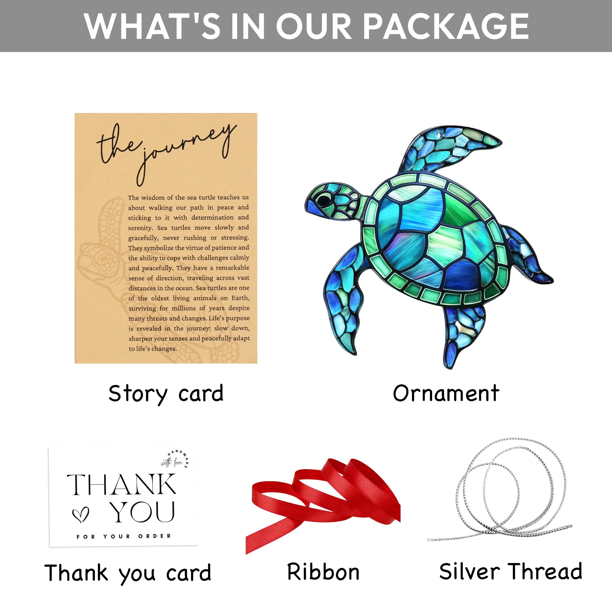 Sea Turtle Acrylic Suncatcher Ornament with Story Card, Sea Turtle Gifts for Women, Beach Gifts for Women, Beach Christmas Ornaments for Tree, White Elephant Presents for Friendship (Blue Sea)