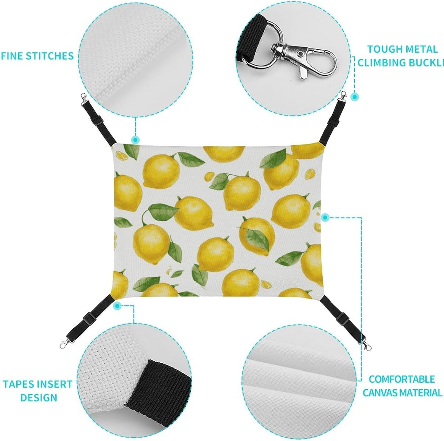 review Hanging Pet Hammock, Yellow Lemon Printed Soft Breathable Pet Hammock with Adjustable Straps and Metal Hooks for Cats Small Dogs Rabbits Sugar Gliders