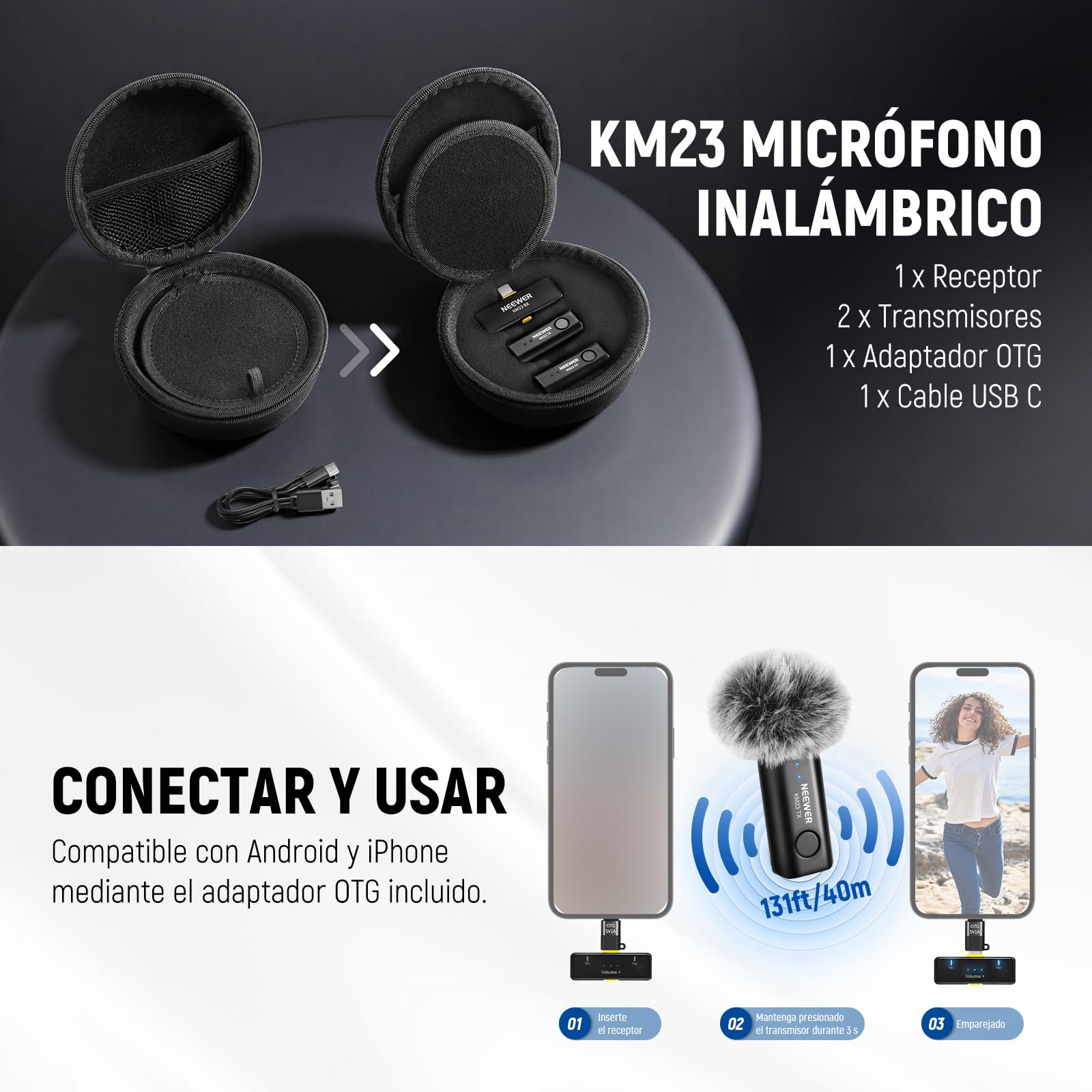 NEEWER BÁSICO PA056 Vlogging Kit para iPhone Android Phone para Youtube TikTok Streaming Cine Grabación, Trípode + Micrófono + Luz LED Relleno, Esenciales para Iniciar la Creación Contenido Youtuber
