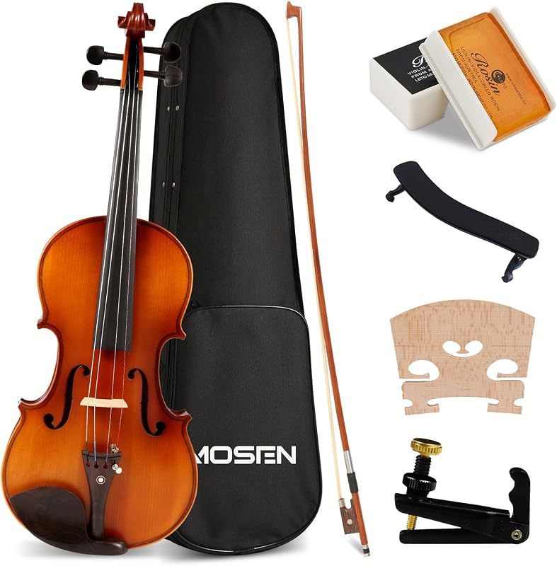 MOSEN 4/4 Full Size Solid Maple Violin Fiddle Ebony Fittings Beginner Kit | Comes With Hard Case, Bow, Rosin, Shoulder Rest & Tuner, All Complete Starter Accessories, Ideal Musical Gift, Model MS-836M