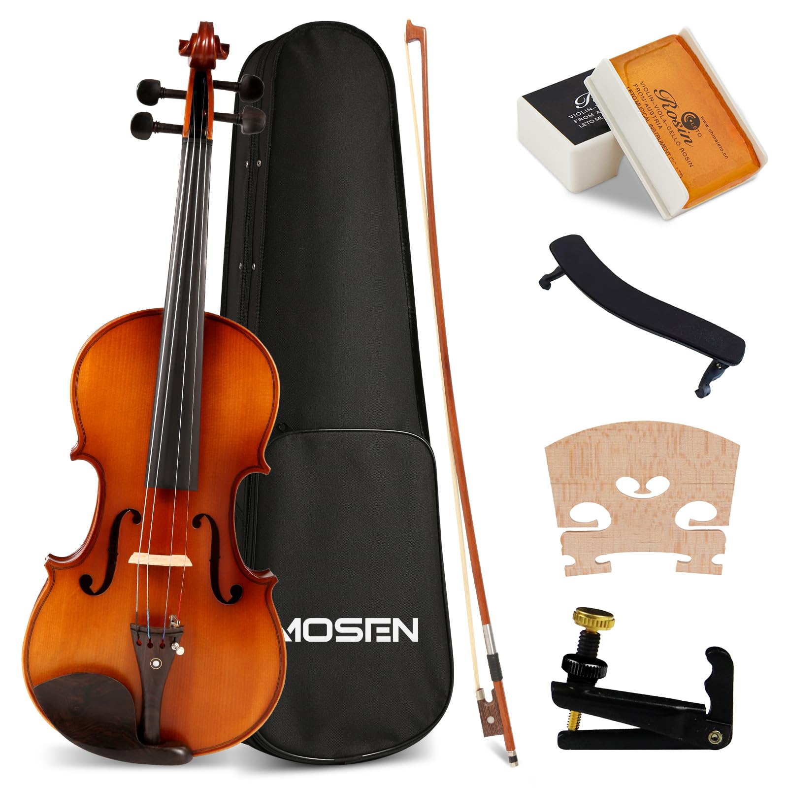 MOSEN 4/4 Full Size Solid Maple Violin Fiddle Ebony Fittings Beginner Kit