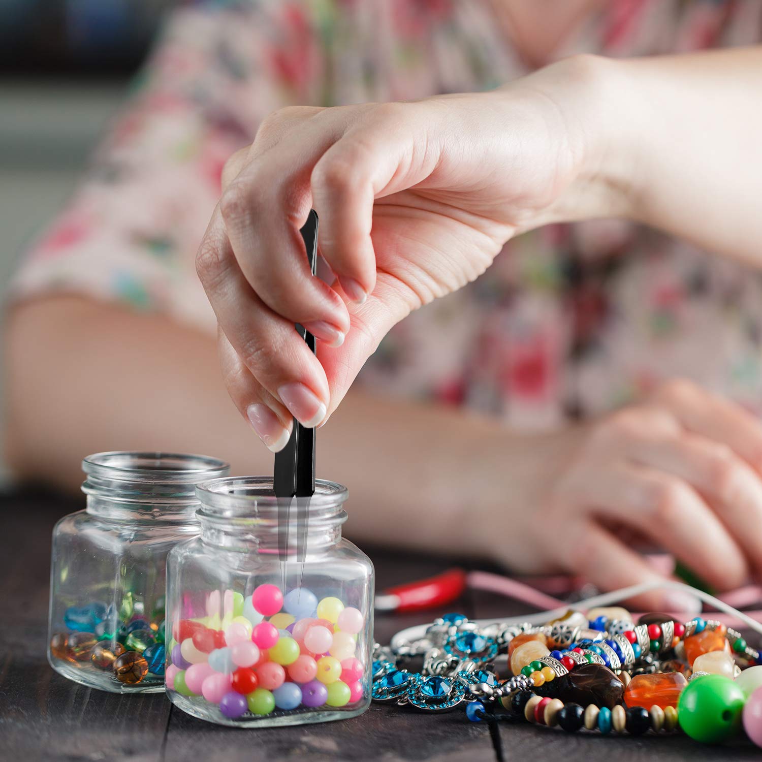 Mini Bead Tweezers Fuse Craft Beading Tweezers for Manual DIY Craft Supplies(5 Pieces) - Image 3