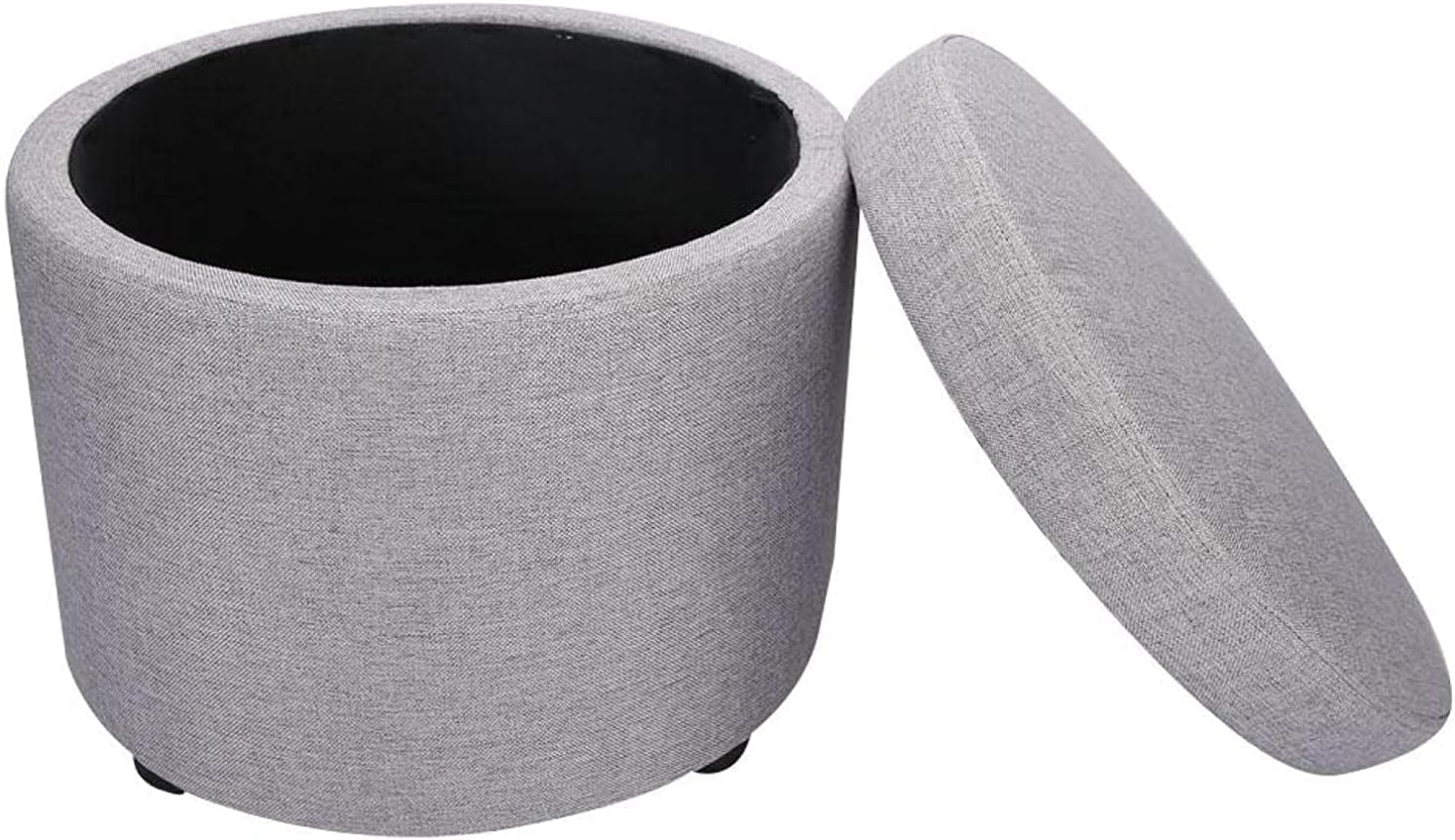 Sponge and Paulownia Upholstered Round Storage Ottoman with Removable Lid Multifunctional Storage Stool Footstool for Home(Dark Gray)