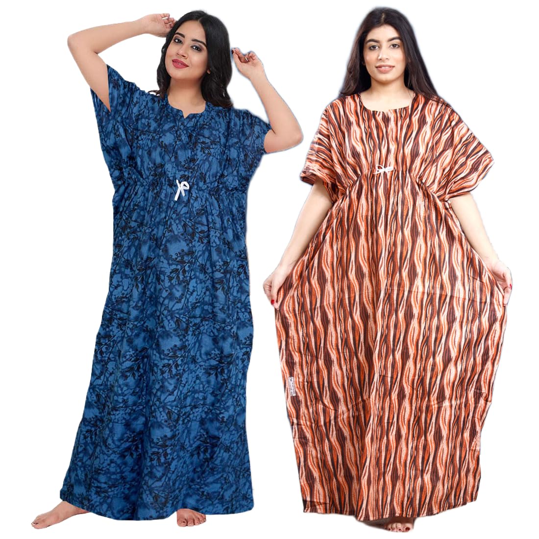 Women Cotton Combo (Pack of 2) Nighty Gown Round Neck Short Sleeves Jaipuri Kaftan Maxi Gown Kaftan Muliticolored-picture-28