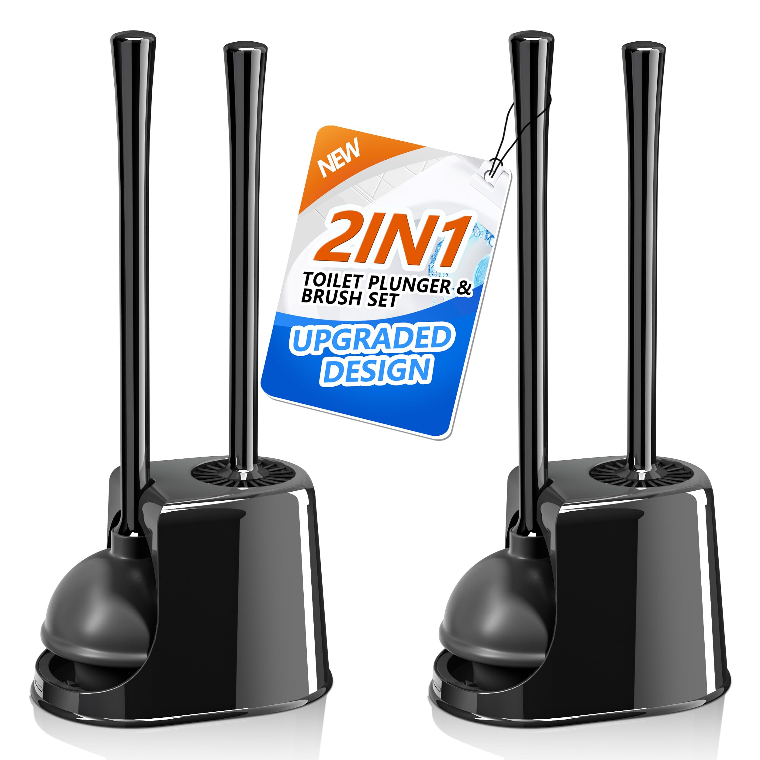 Toilet Plunger and Brush with Holder Toilet Brush and Plunger Set for 5 3-inch Toilet Drain 2-in-1 Bathroom
