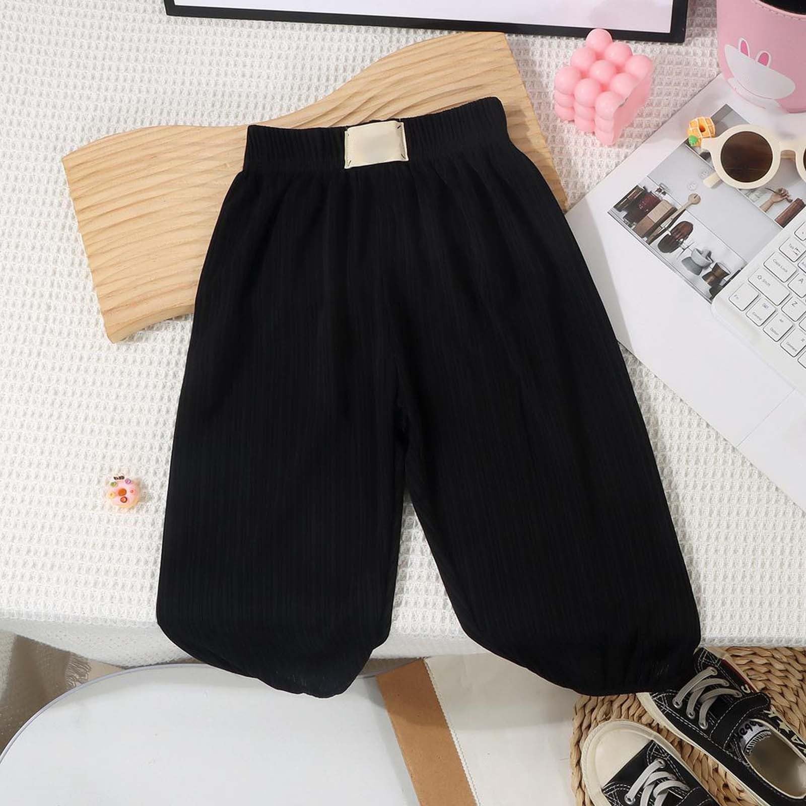 Pantalones bombachos para niñas, seda de hielo, elásticos, cintura alta, verano, leggings, negro, 140