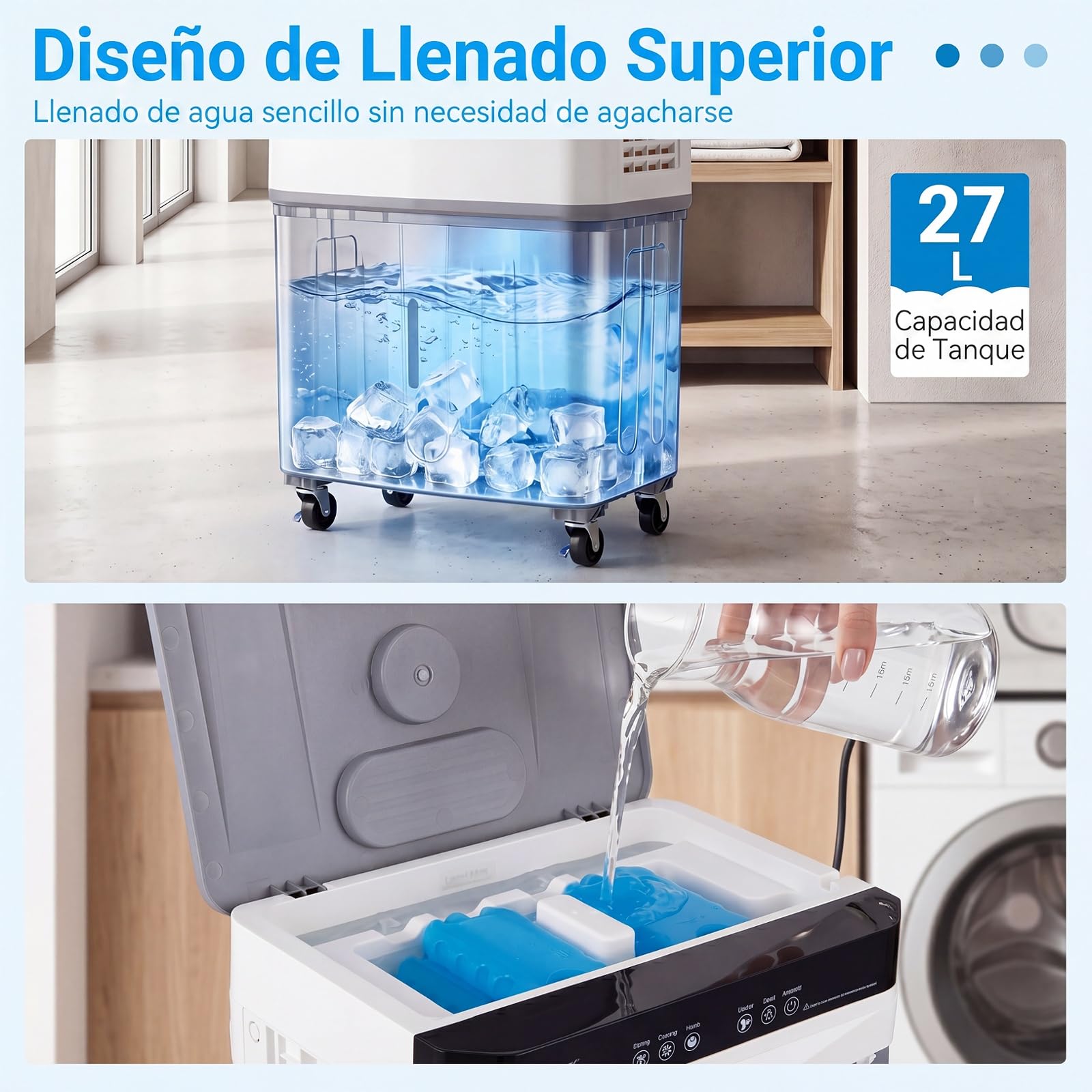 COSTWAY 3 en 1 Climatizador Evaporativo, Enfriador de Aire Portatil con 3 Velocidades, 2 Modos, 12H Temporizador, Ventilador con Ruedas, Oscilación de 70º/90° y Cubetas de Hielo (49 x 31 x 109 cm)