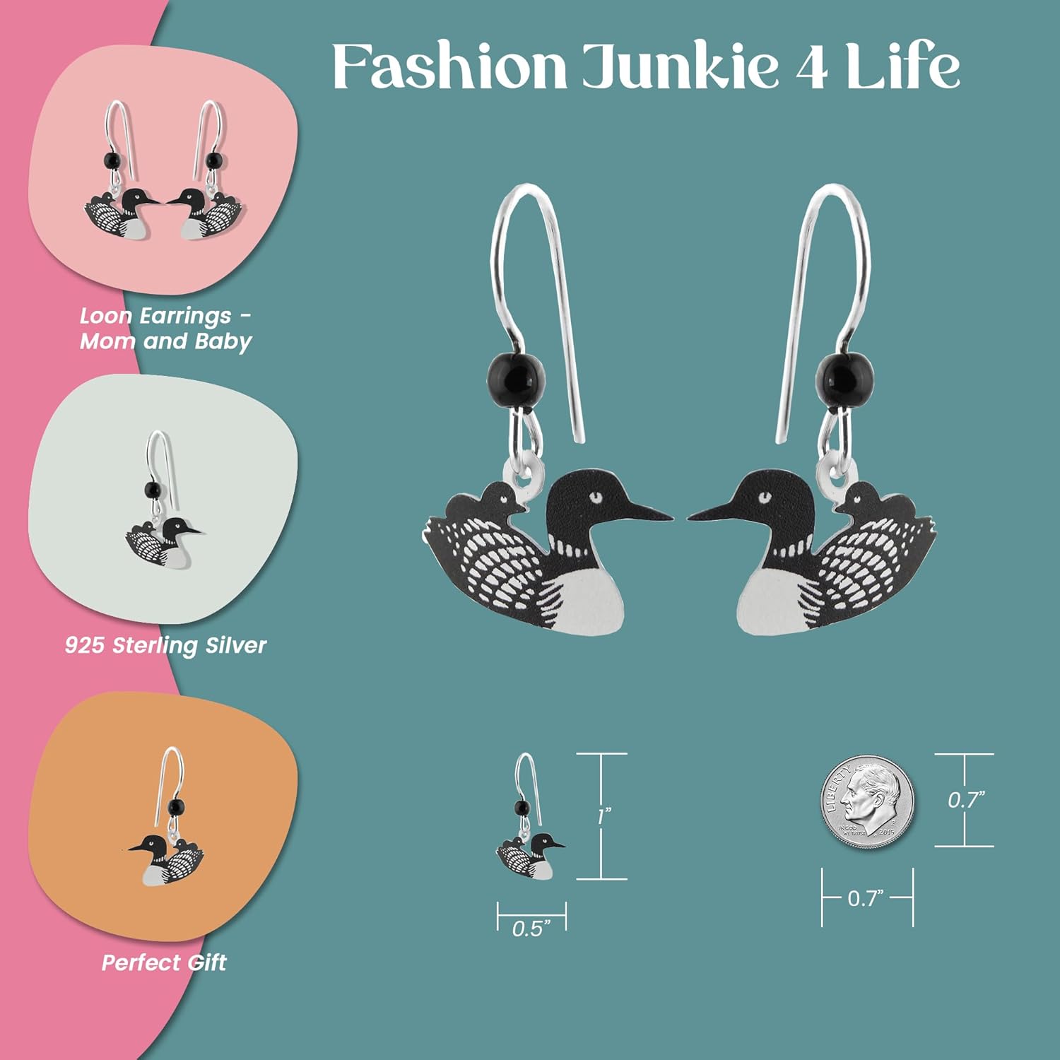FashionJunkie4Life Hand Painted Bird Dangle Earrings, Sterling Silver Ear Wires, Earrings for Women