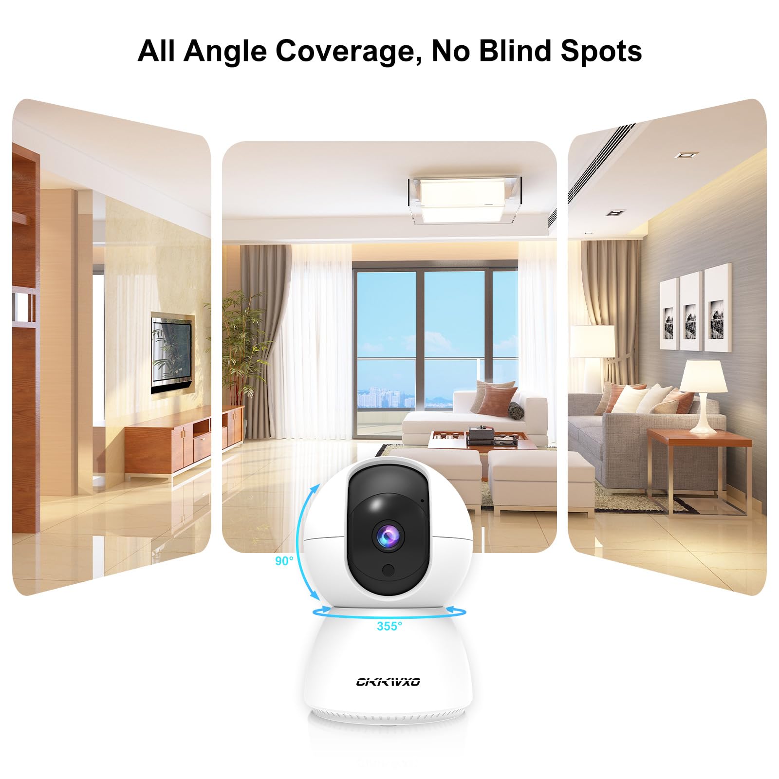 CiKiKWXO 2K (3MP) Camara Vigilancia WiFi Interior 2.4/5GHz Cámaras de Vigilancia con PTZ, Detección de Movimiento, Visión Nocturna, Audio Bidireccional, Alexa (2Pack