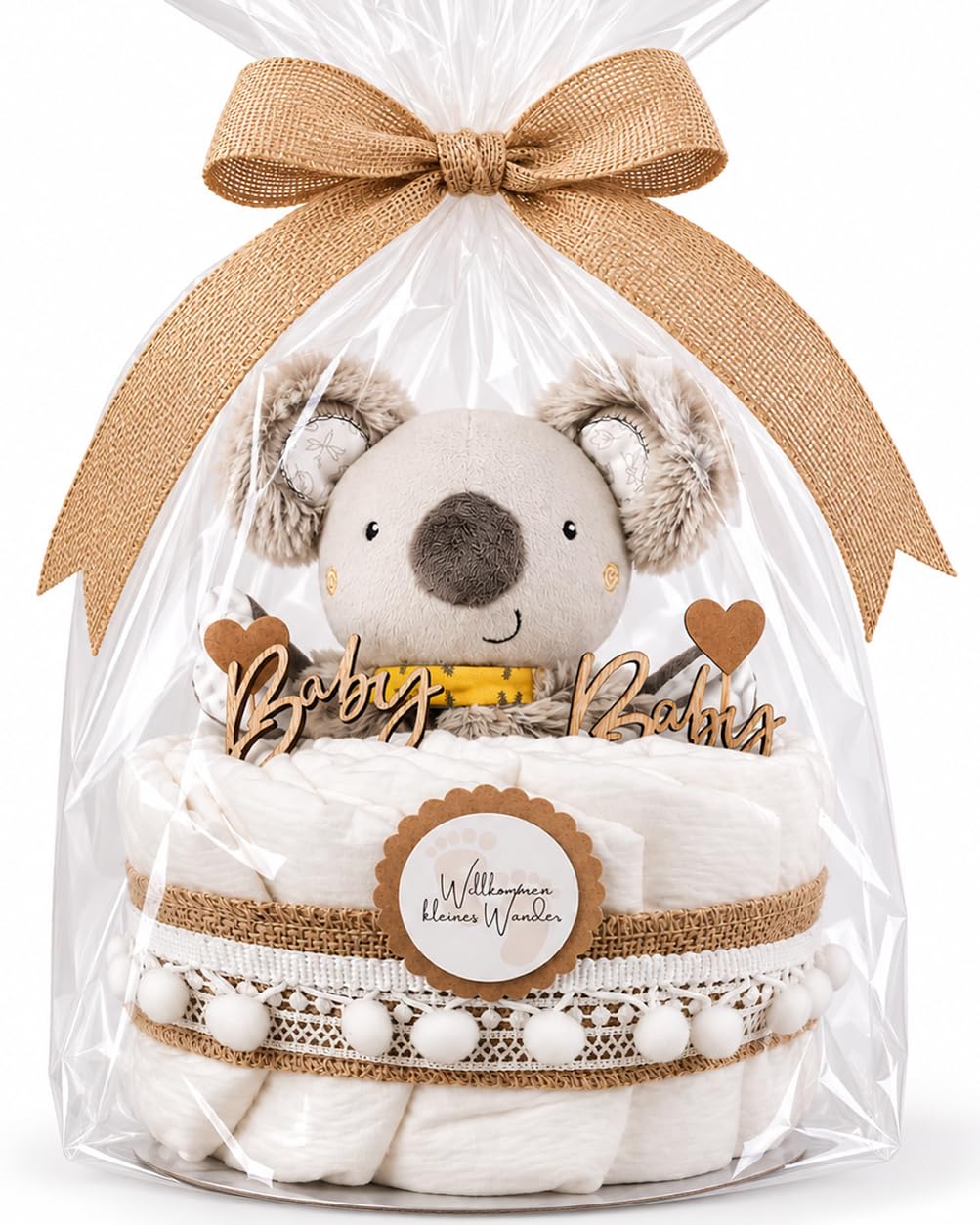 Mały tort z pieluchami w stylu boho vintage | prezent z okazji narodzin dziecka | Made in Germany | z pieluchami Pampers i pięknymi akcesoriami | prezent dla dziecka | prezent z okazji narodzin