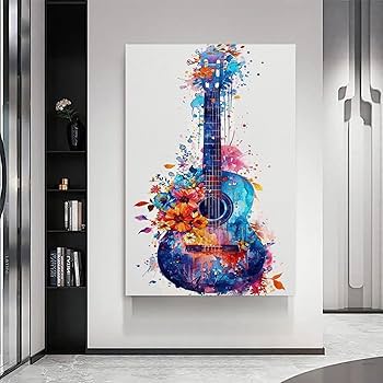 Amazon.com: Guitar Watercolor Drawing Musical Instrument