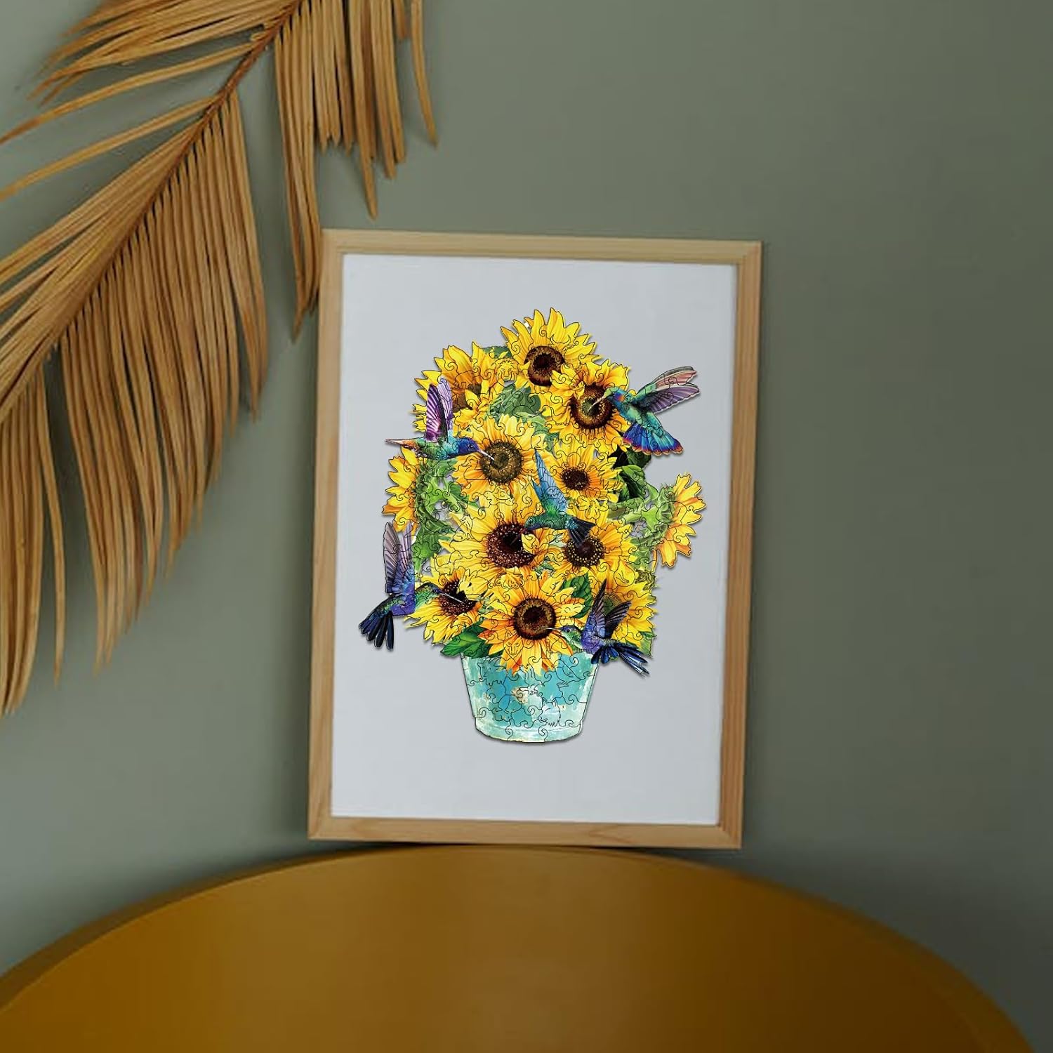GLOBLELAND 200Pcs Sunflower Wooden Jigsaw Puzzles for Adults 14.2x11.2inch Hummingbird Wooden Puzzles Colorful Unique Animal Shaped Wood Puzzle for Holidays Birthday Gift
