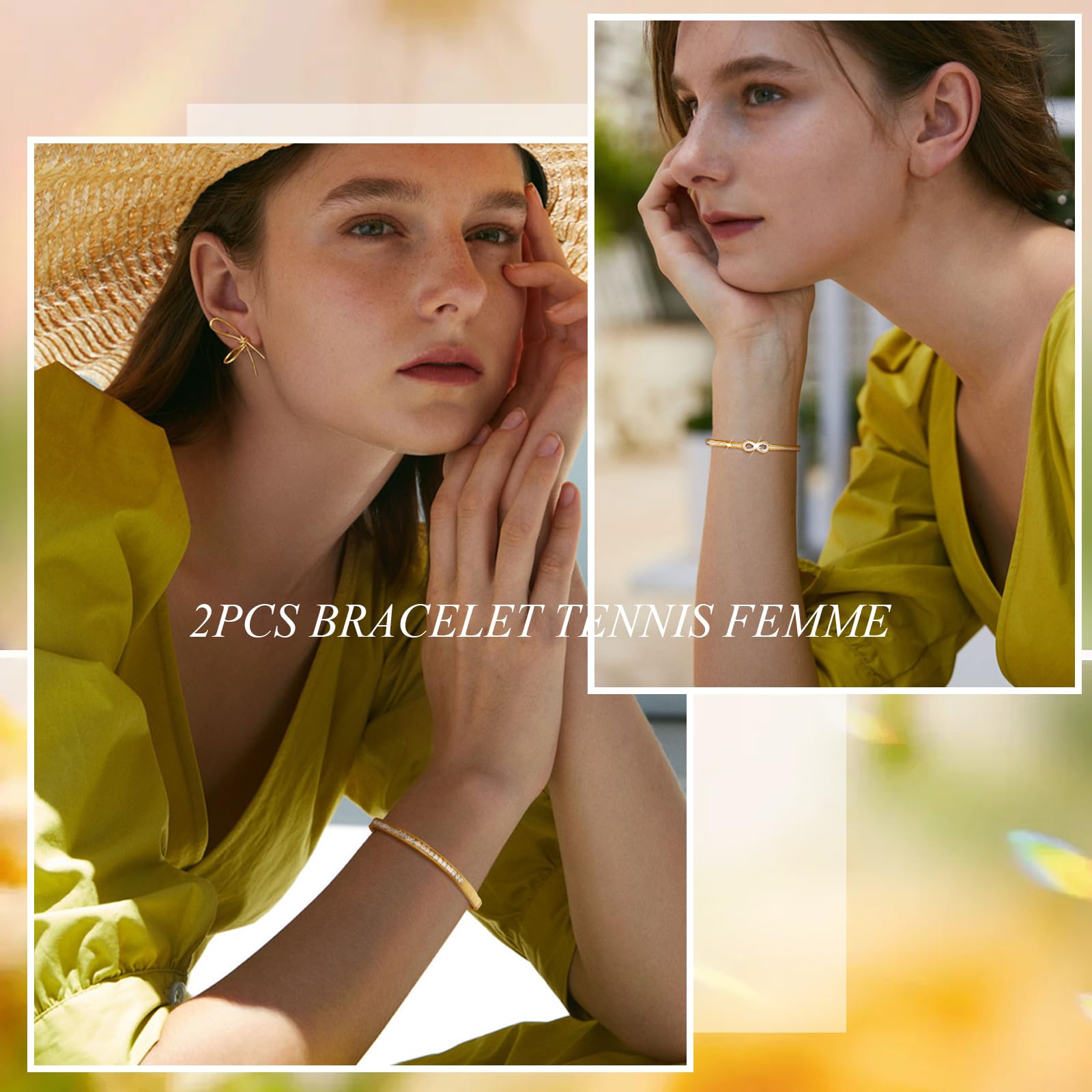 2 PCS Pulseras Mujer Plata Oro, Pulseras Apilables Mujeres, Brazaletes para Mujeres Joyería Mujer, Regalos para Esposa Hija Madre y Amigas Navidad Aniversario Cumpleaños San Valentín Día de la Madre — view 2