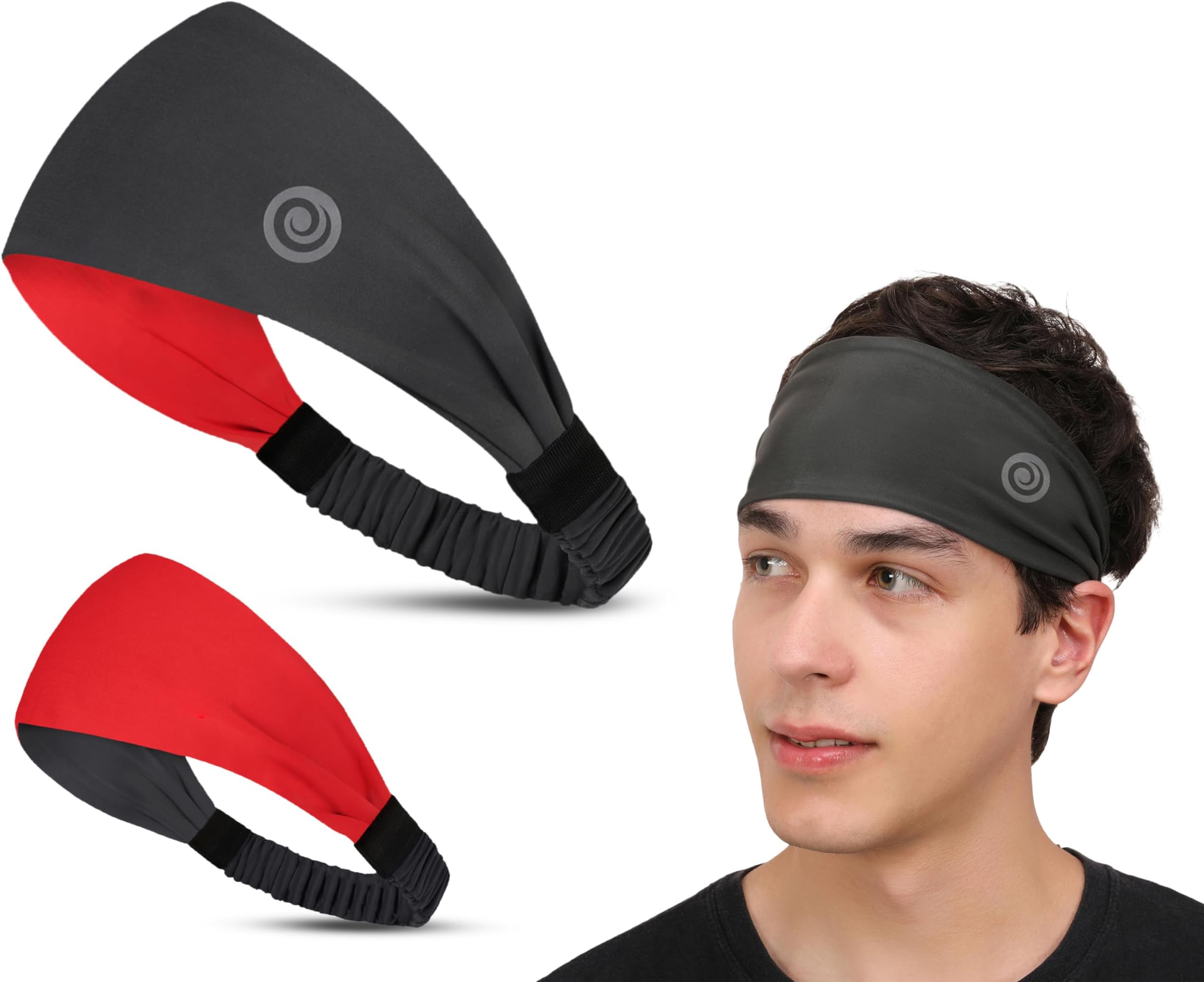 Lycra Multipurpose Reversible Headband For Men Women, Colorful Stylish Sweatband Quick Dry Manage Long Hair Wide Snug Fit Elastic For Sports, Running, Gym, Cricket, Badminton, Red