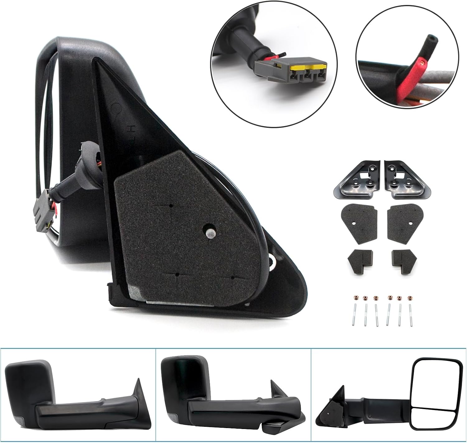 ReYee Towing Mirrors compatible with 1994 1995 1996 1997 Dodge Ram 1500 2500 3500 with Power Adjust LED Turn Signal Light Arrow Signal On Glass Manual Folding Black Cap LH RH