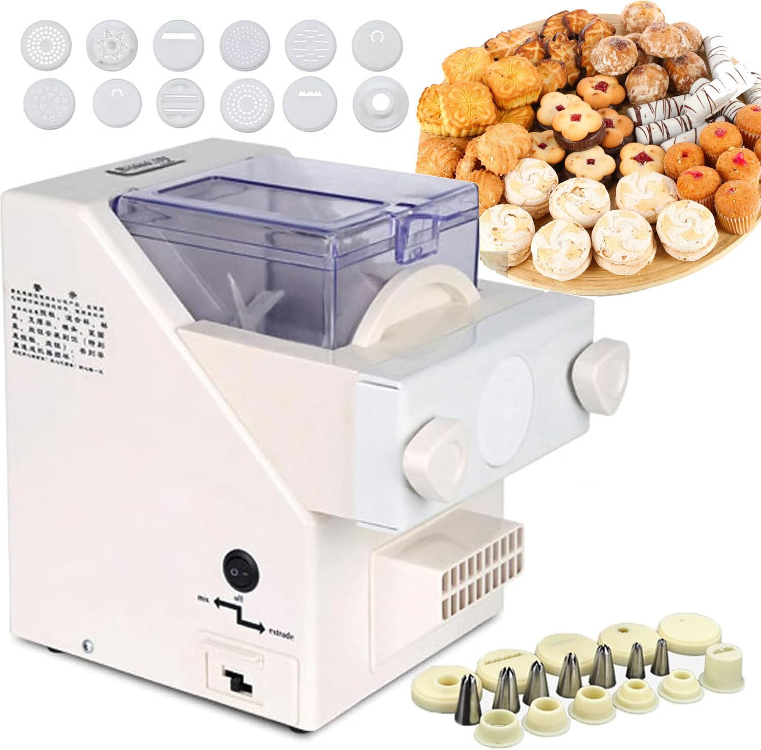 Electric Cookie Press,Automatic Cookie Press Gun for Baking,50-60RPM Stable Speed,8 Replaceable Nozzles + 6 Cookie Molds, Automatic Extrusion Function Easy Shaping,for Home DIY Baking