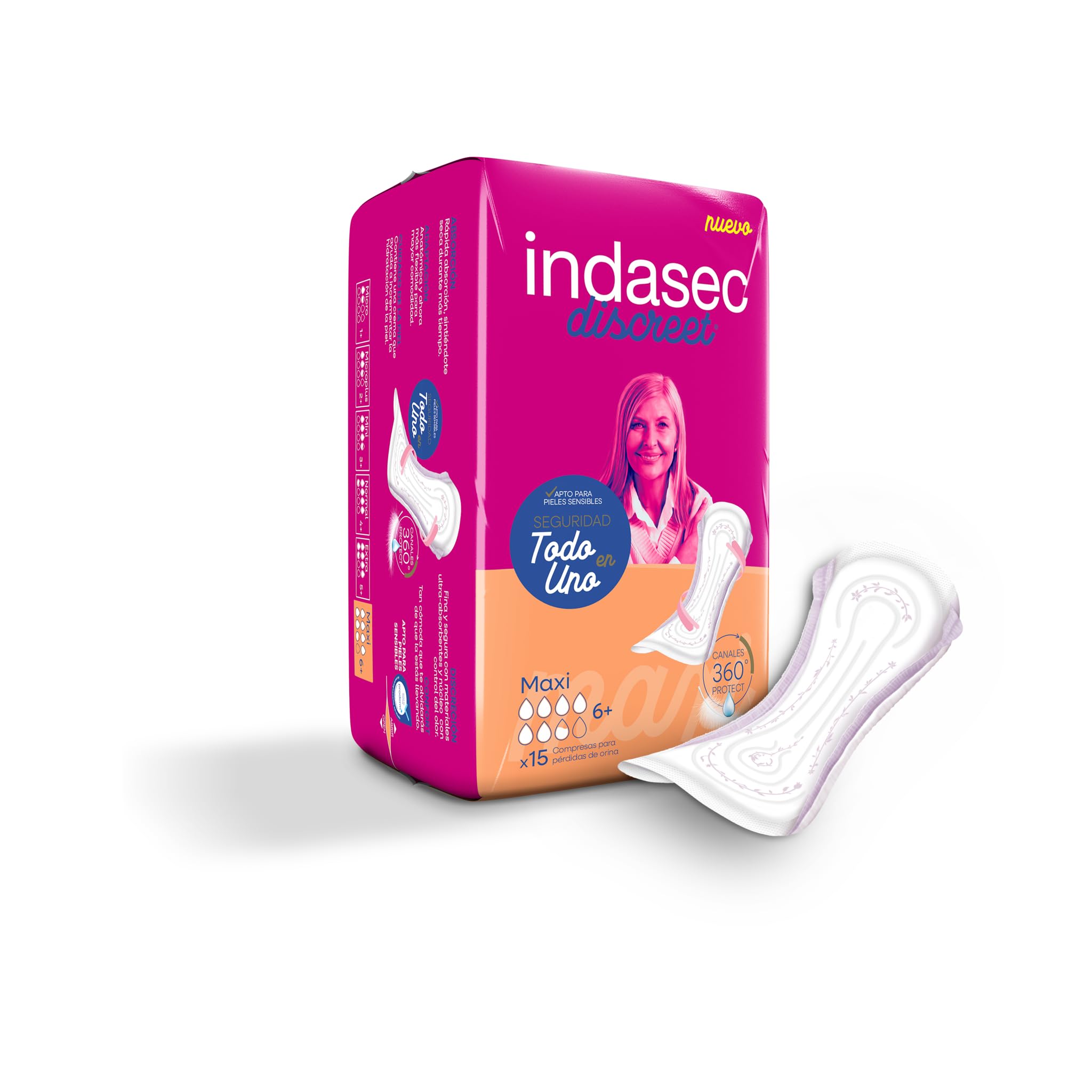 Indasec Discreet Maxi, Pack de 6 bolsas (90 unidades)