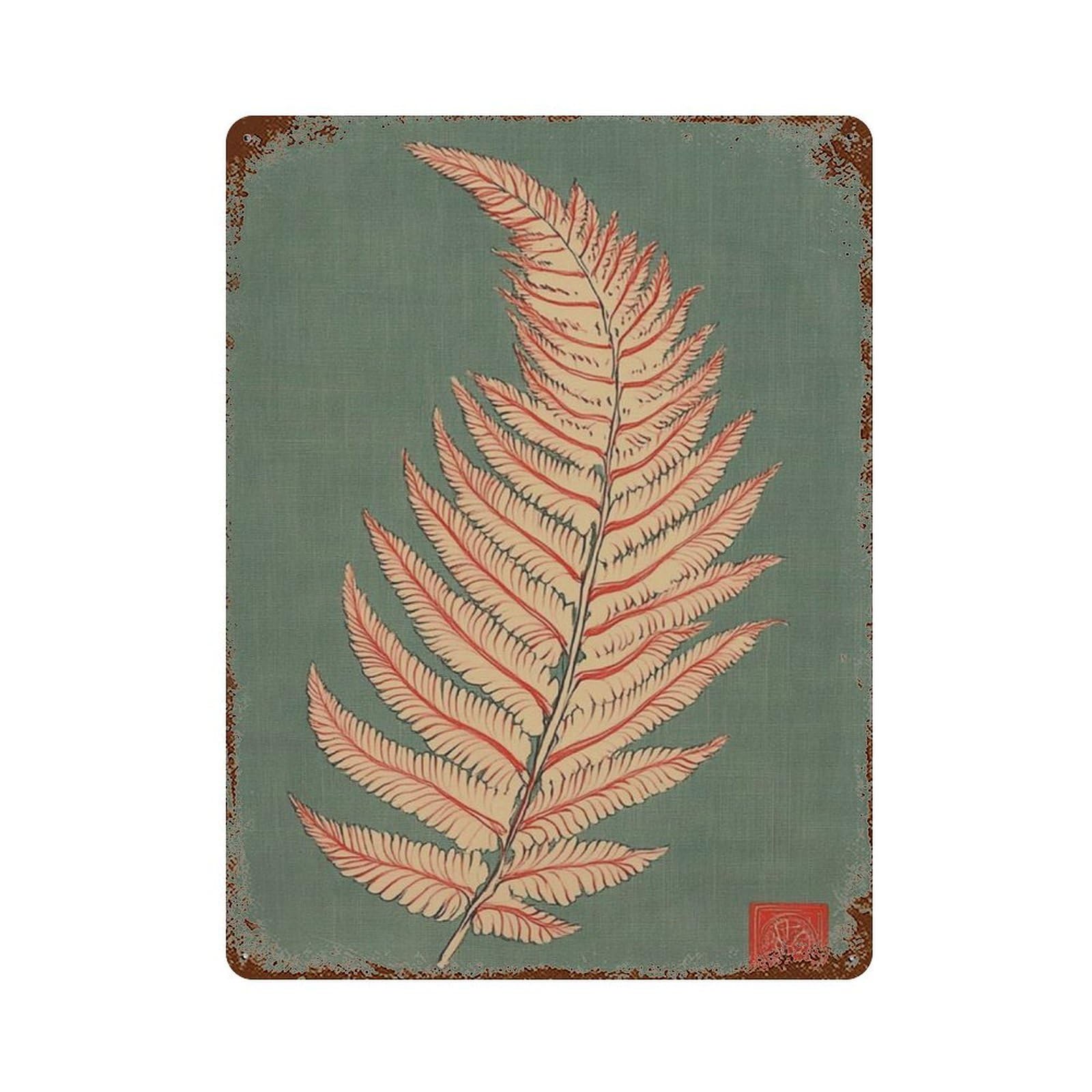 xiaoxiaoshen Fern Leaf Botanical Nature Green Plant Work Minimal Organic Wall Decor Art Metal Tin Poster Modern Home Decor Art Home Bar Shop Decorations Vintage Sign 40x30cm