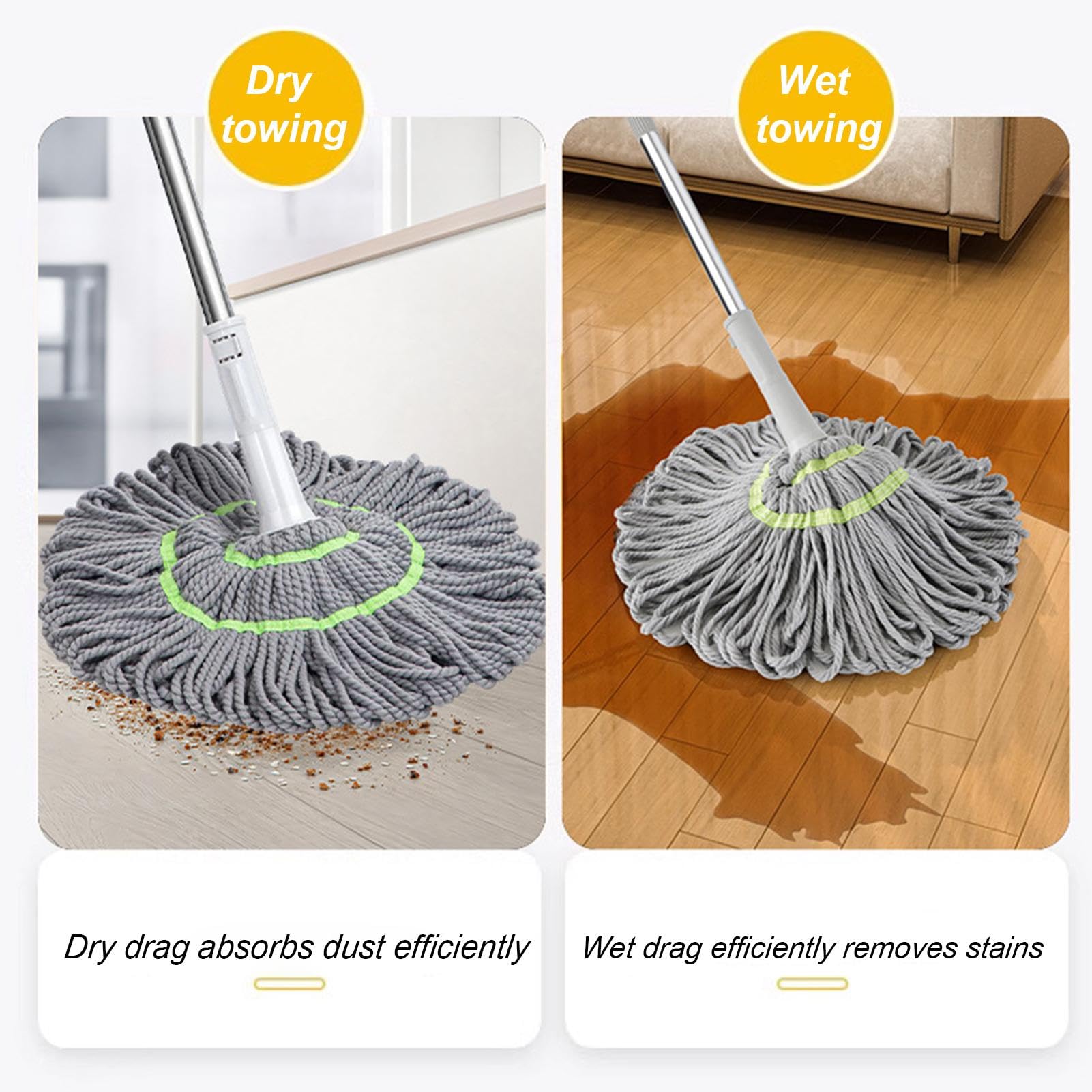 Odwodniony mop czyszczący Skręcany mop podłogowy Tkanina do mopa | podłogowego Czyszczenie drobnego włókna z obrotową i regulowaną konstrukcją do dotarcia do każdego , w tym ścian i podłóg