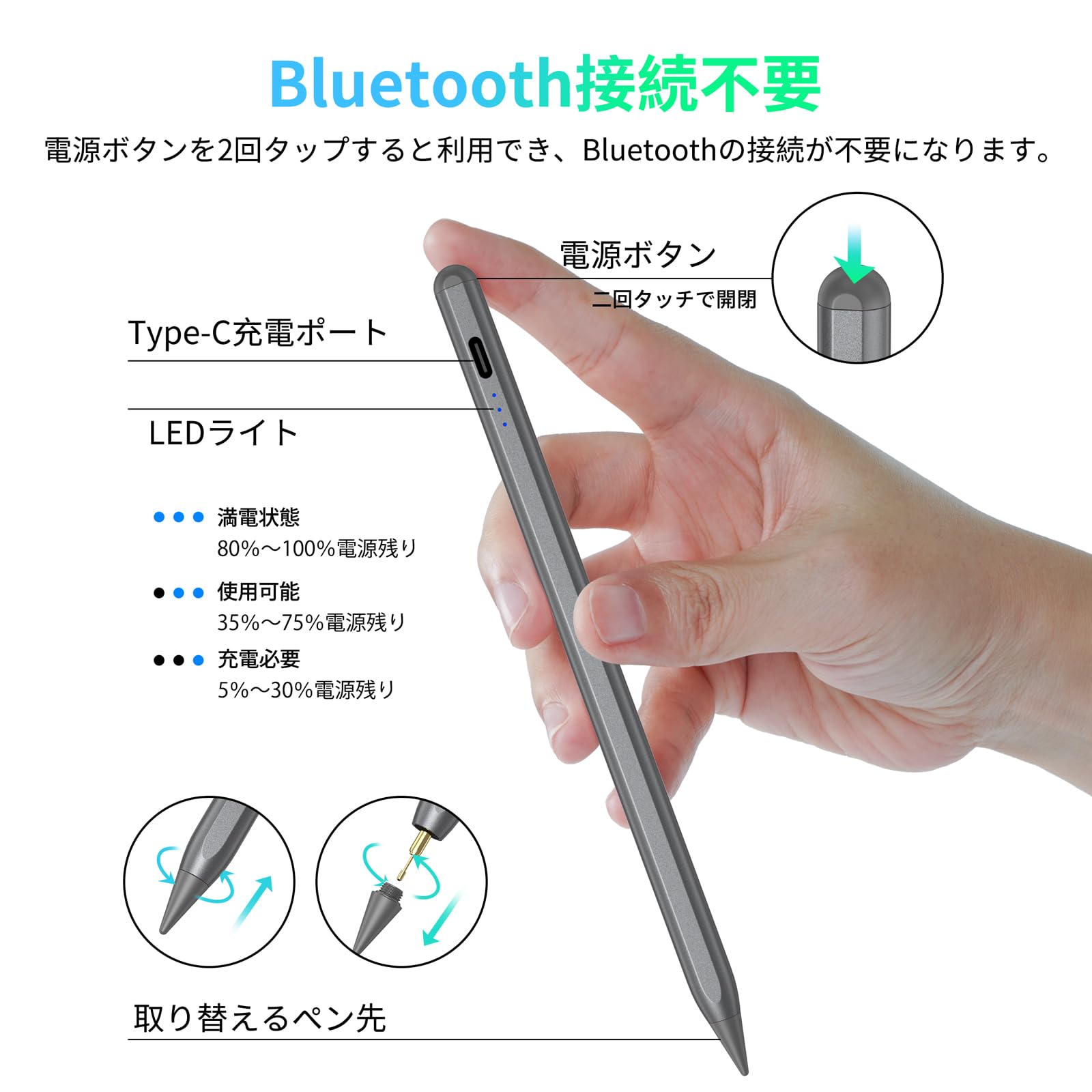 Amazon | 【2023年新登場 Type-C急速充電】 AiSFUL タッチペン 極細 超