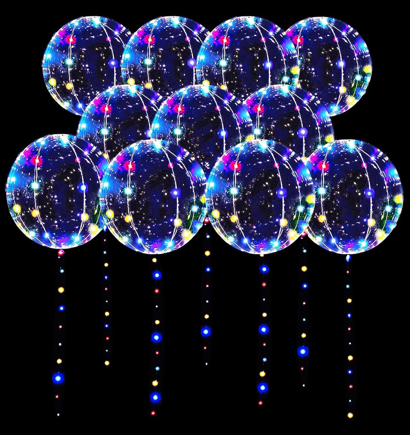 10Pcs Globos Luminosos LED, Vistoso Bobo Globos de Helio con Luz LED, 20 Pulgadas Globos Transparentes con Luz, Globos Luminosos para Fiestas, Día de San Valentín, Bodas, Cumpleaños