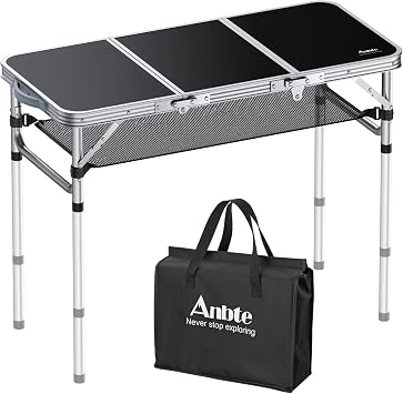 Anbte Camping Folding Table, Tri-Fold Outdoor Table Silver Black