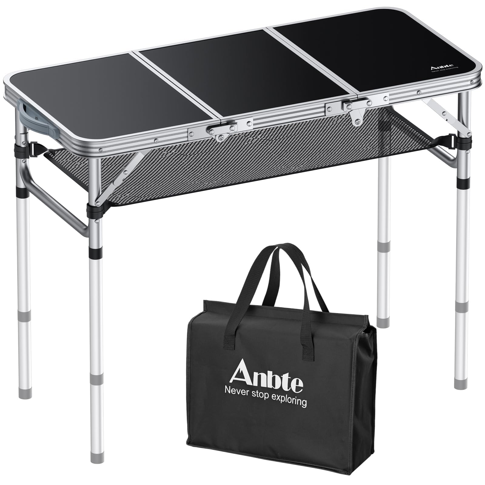 Anbte Folding Camping Table, Aluminum 88 cm x 40 cm Portable Table Picnic Table with Storage Net Adjustable Waterproof Lightweight Foldable Stored for Outdoor Indoor Picnic Beach Backyard(3 heights) — image 1