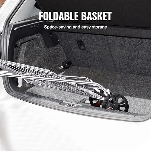 Miniatura 5 de VEVOR Carrito de compras plegable, capacidad de carga estática de 110 libras, carrito de comestibles con ruedas giratorias giratorias, cesta de