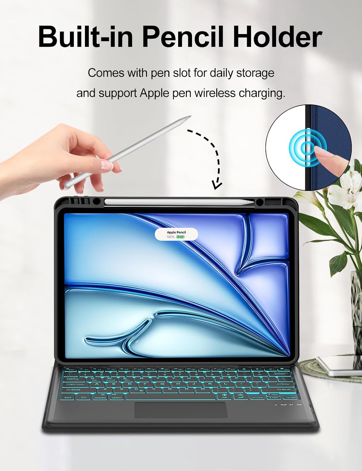 Keyboard Case for iPad Air 13 inch (M4 2026/M3 2025/M2 2024) & iPad Pro 12.9 6th/5th/4th/3rd Gen Case Keyboard with Trackpad, Backlit Touch Keypad Cover for iPad Air13 & Pro12.9 2018-2022, Navy Blue
