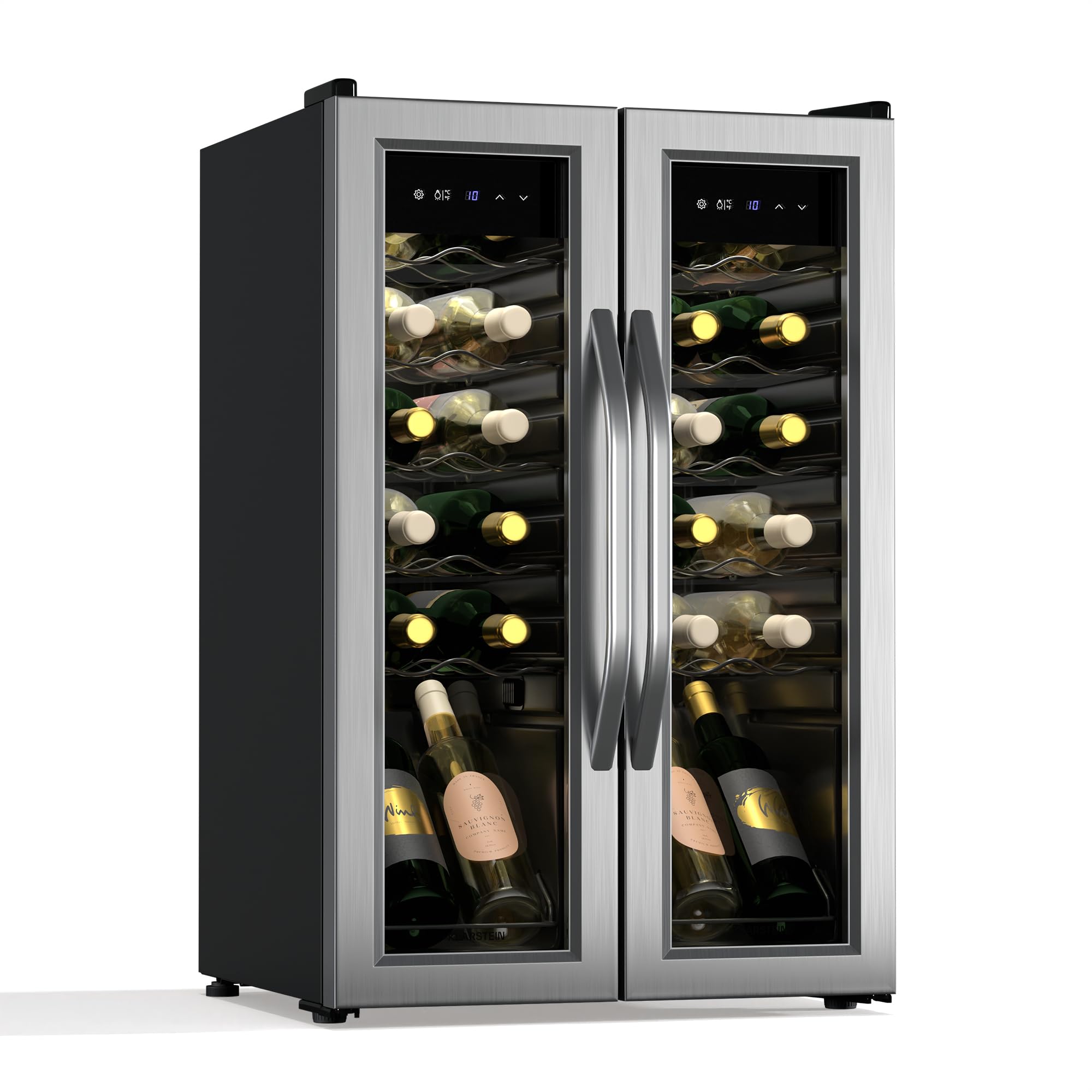 Klarstein Vinamour nevera para vino 2 zonas - 24 botellas, 5-18°C, control táctil, iluminación LED, independiente, acero inoxidable doble puerta, nevera para vino