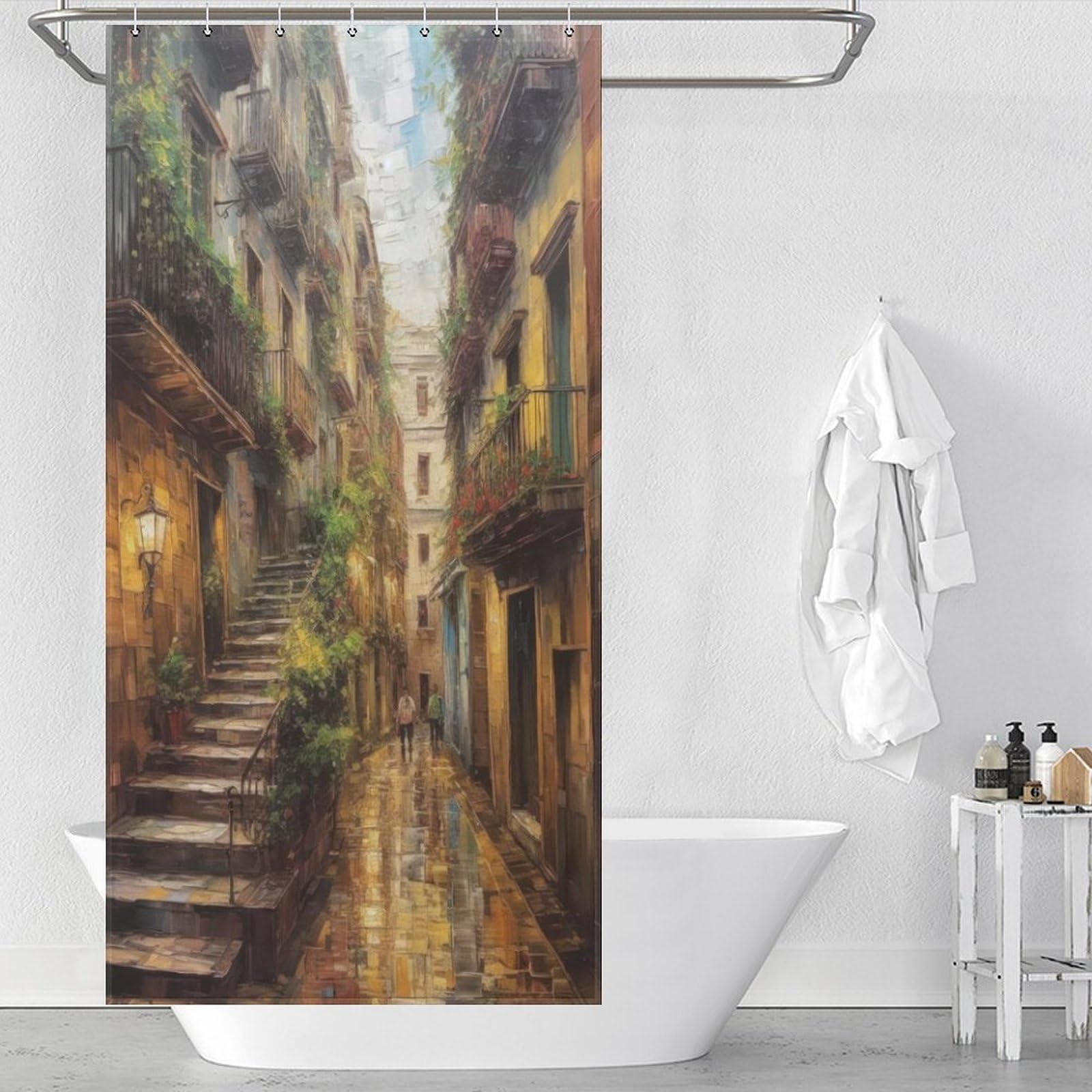 Rideau de douche Barcelone style peinture à l'huile pour caravane et camping-car