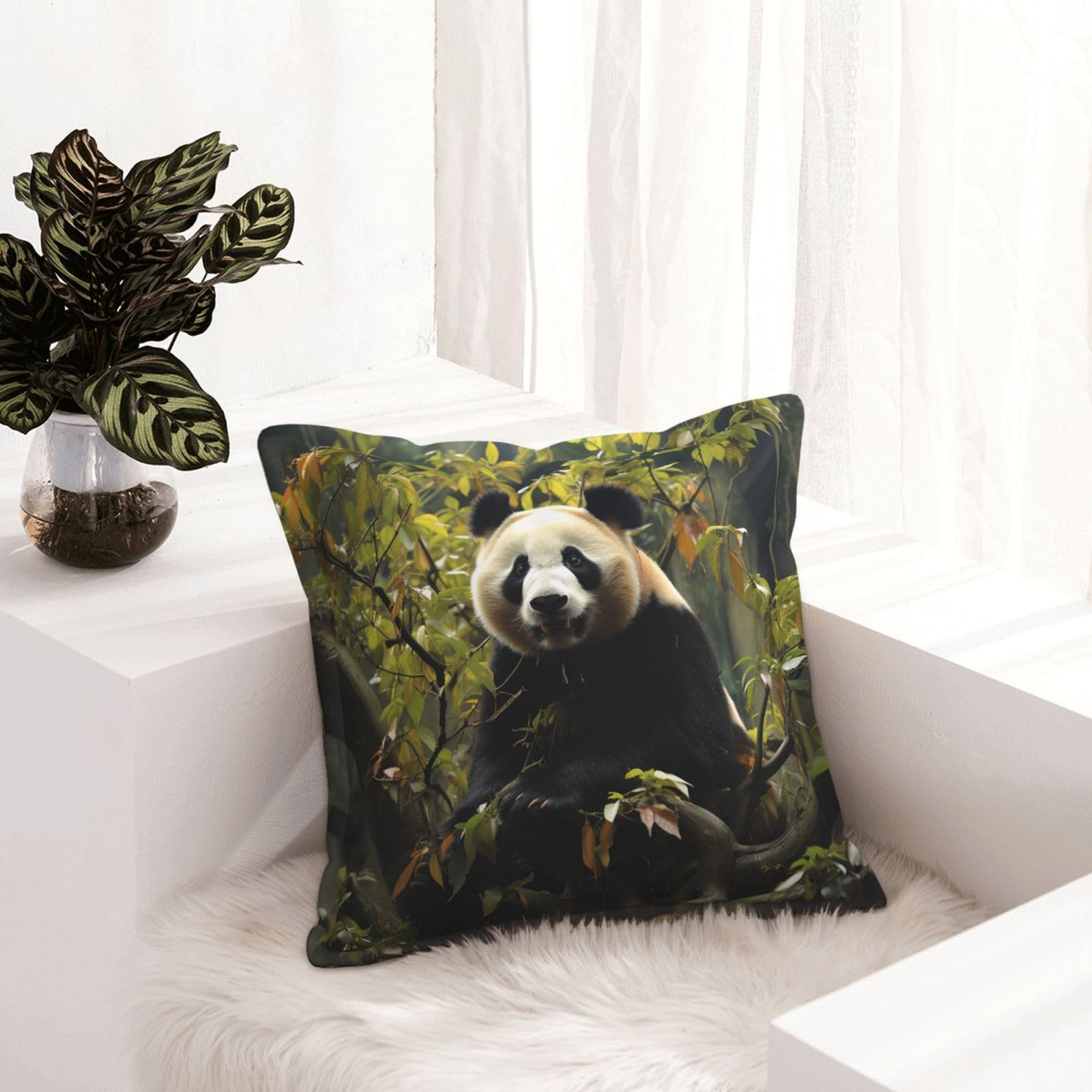 Housses de coussin en similicuir 45x45 cm panda pour canapé et salon moderne