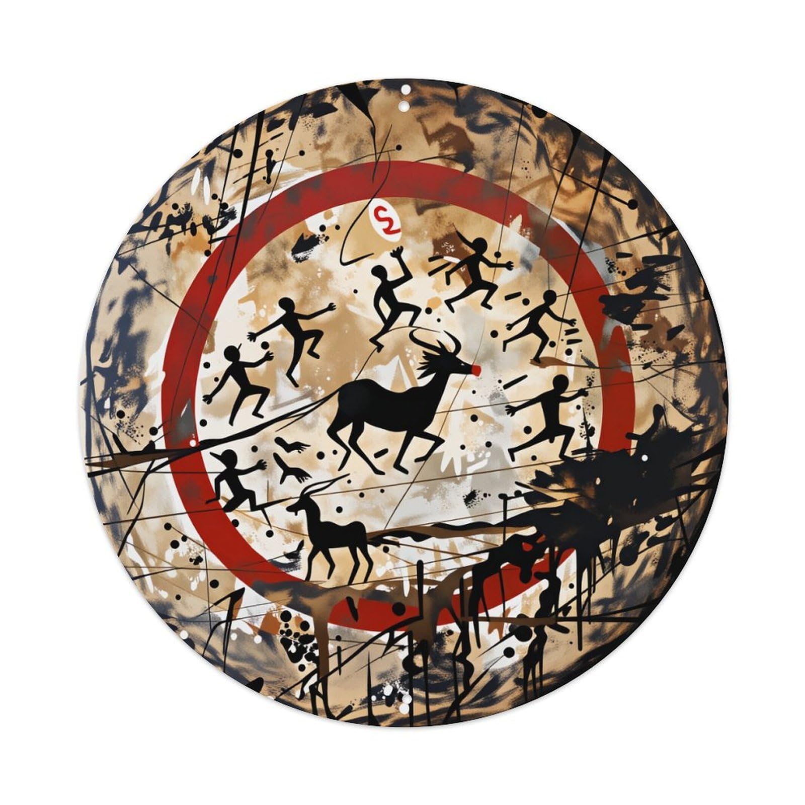 Abstract Tribal Figures Hunting Deer Pattern Metal Tin Sign Plaque