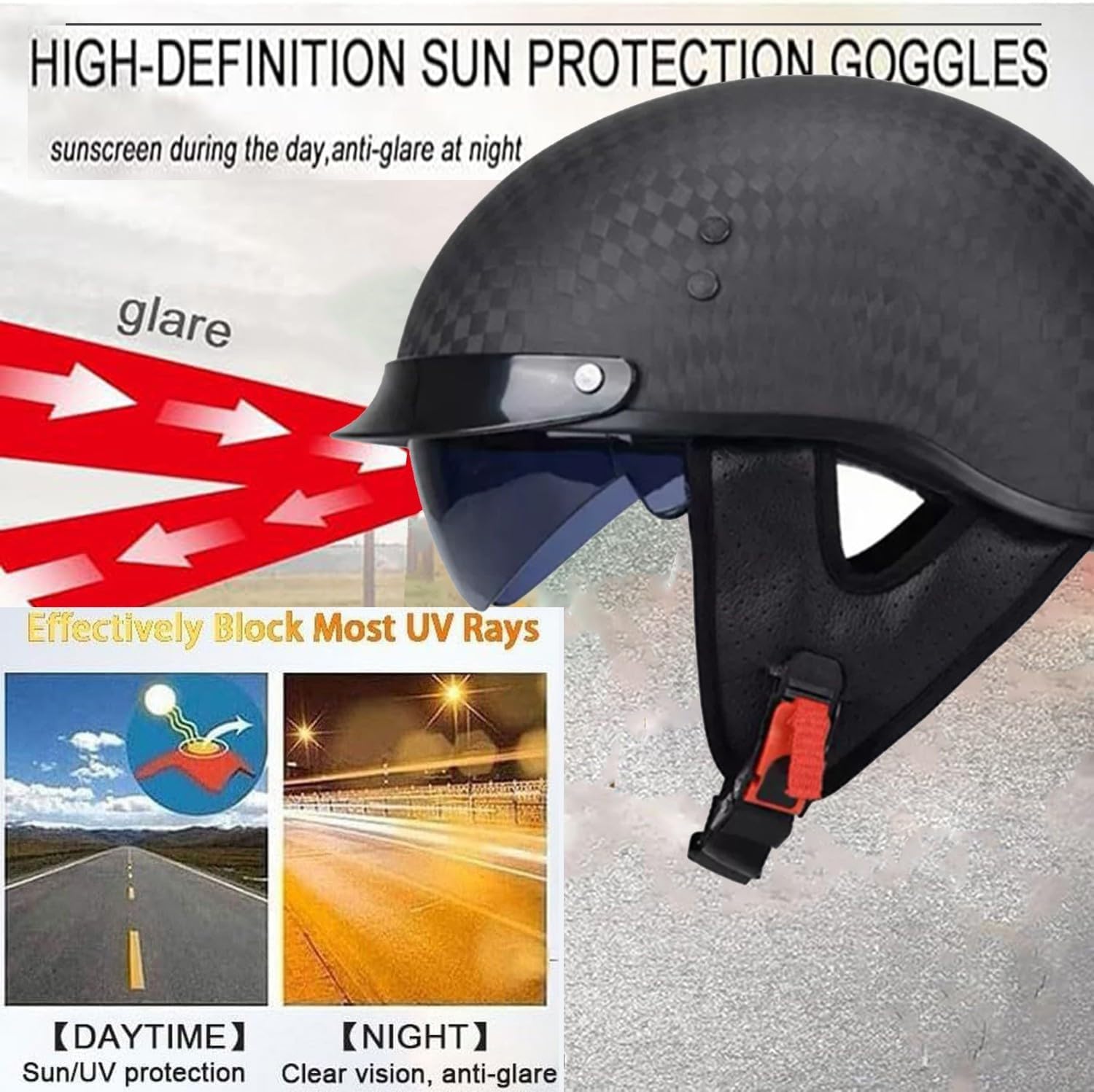 Mezzo Casco Moto Fibra Di Carbonio Con Visiera Caschi Jet E Demi-Jet Vintage Approvato DOTECE Caschi Cromwell Retrò Elmetto Scodella Robusto E Resistente Per Uomini Donne