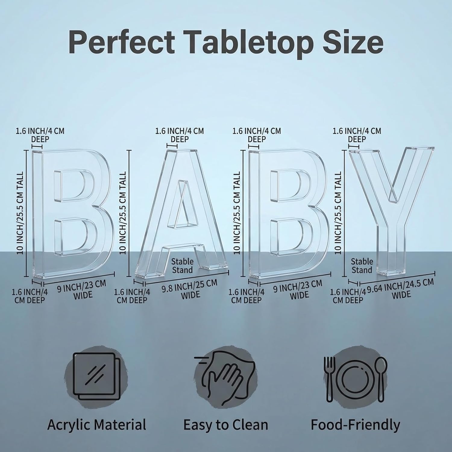 10” Clear Acrylic Baby Letter Charcuterie Trays (4 Pcs) – Reusable Fillable Food Display Boxes for Baby Showers, Gender Reveals & Dessert Tables