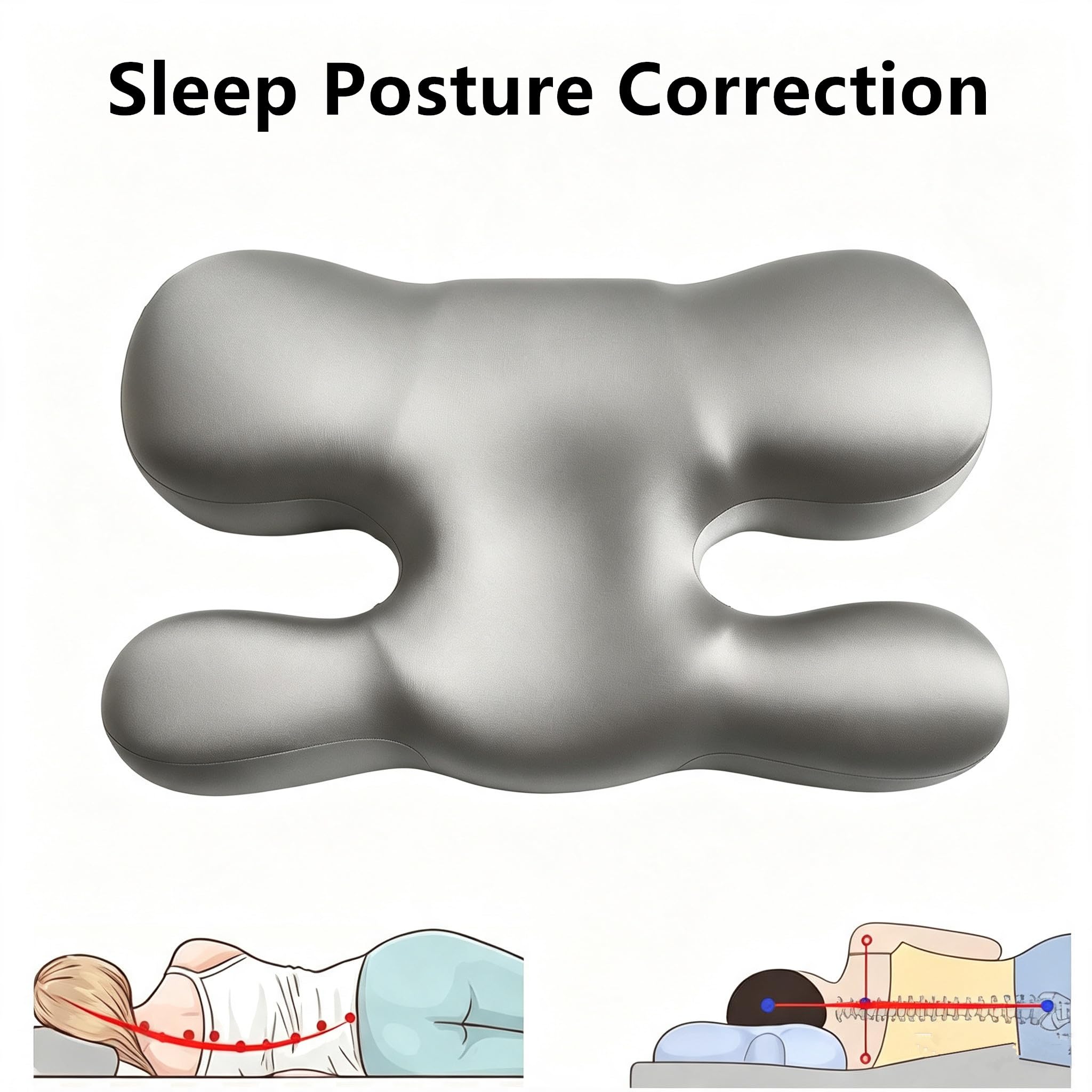 Oreiller Cervical Ergonomique Mémoire de Forme,Taie d'oreiller en Satin Forme de H Coussin pour Dormir sur Le Côté et sur Le Dos,Soulagement de la Pression