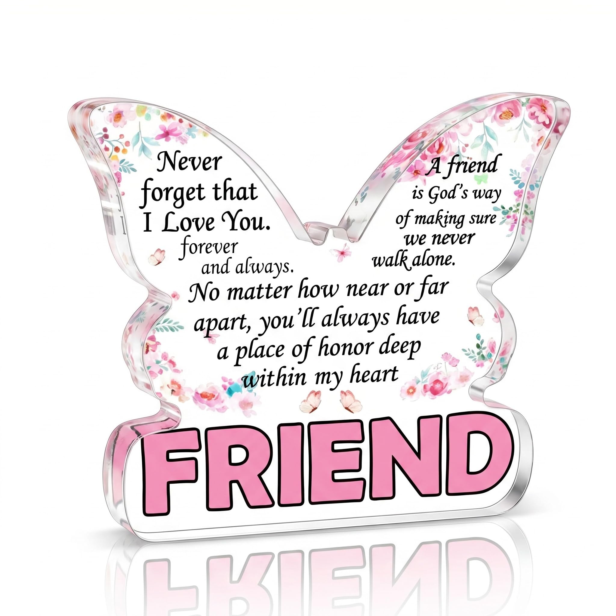 Friendship Gifts for Women, Best Friend Gift Butterfly Acrylic Plaque, Thoughtful Gifts for Female Friend, Bestie Presents for Christmas, Wedding, Birthday, Graduation