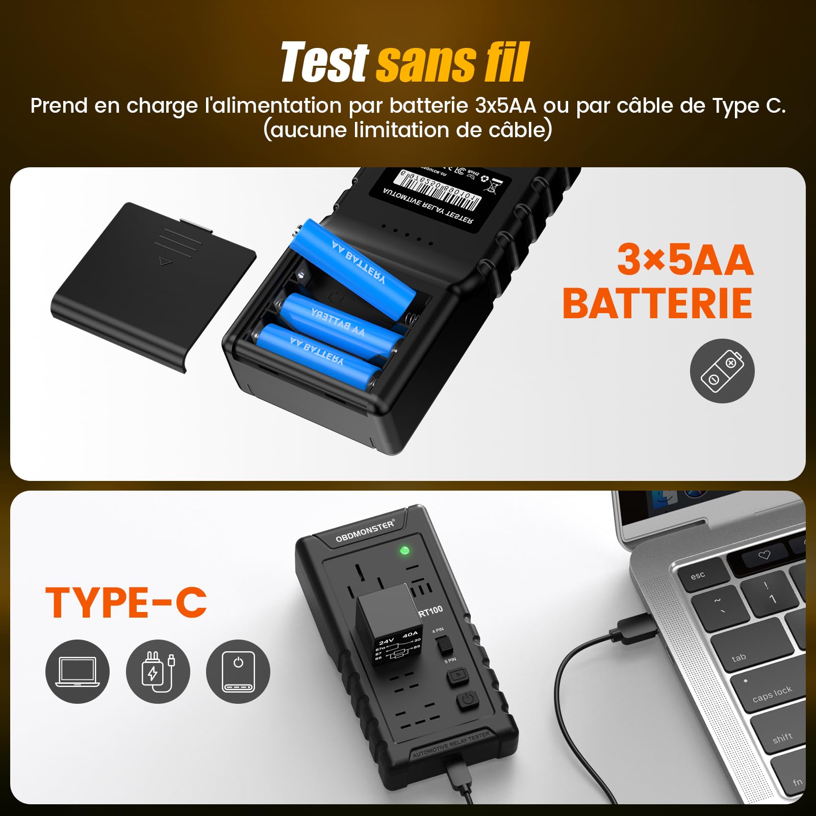 Testeur de Relais de Voiture 12 V/24 V, Testeur de Relais, Vérificateur de Relais Électronique, Outil D'inspection et de Diagnostic de Relais sans fil 4 Broches/5 Broches pour Réparation Automatique
