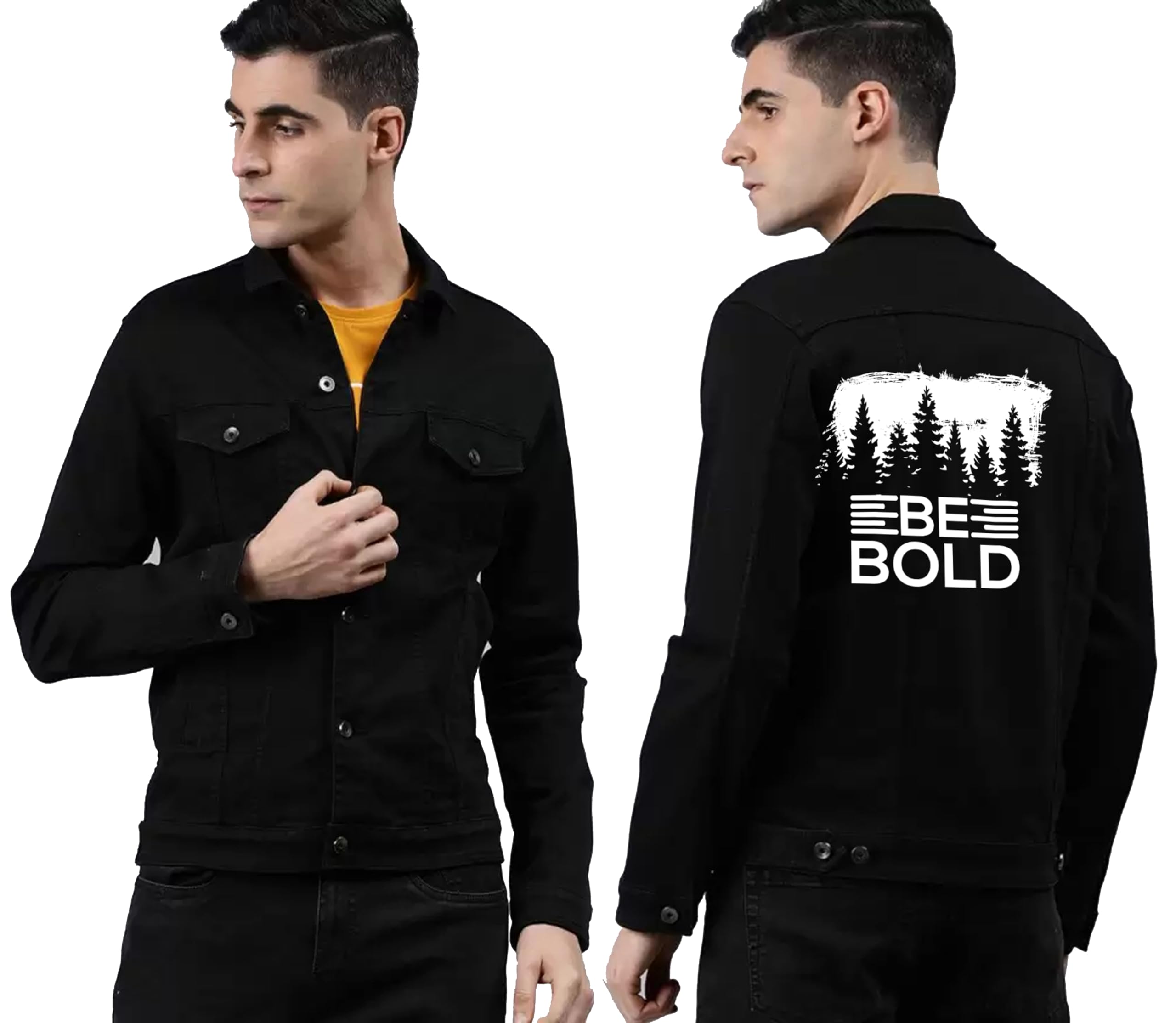 Men's Stylish Regular Fit Long Sleeve Printed Denim Jacket