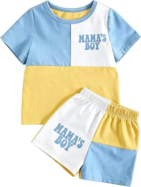 Completo casual da ragazzo in misto cotone, 2 pezzi, maglietta a maniche corte e pantaloncini a blocchi di colore, per abbigliamento estivo quotidiano (6M-3Y) - 5