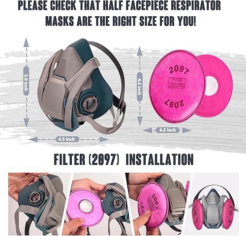 Miniatura 5 de Respirador de máscara de media cara 6502QL  Respirador de polvo de pintura reutilizable con filtros para carpintería química por pulverización de