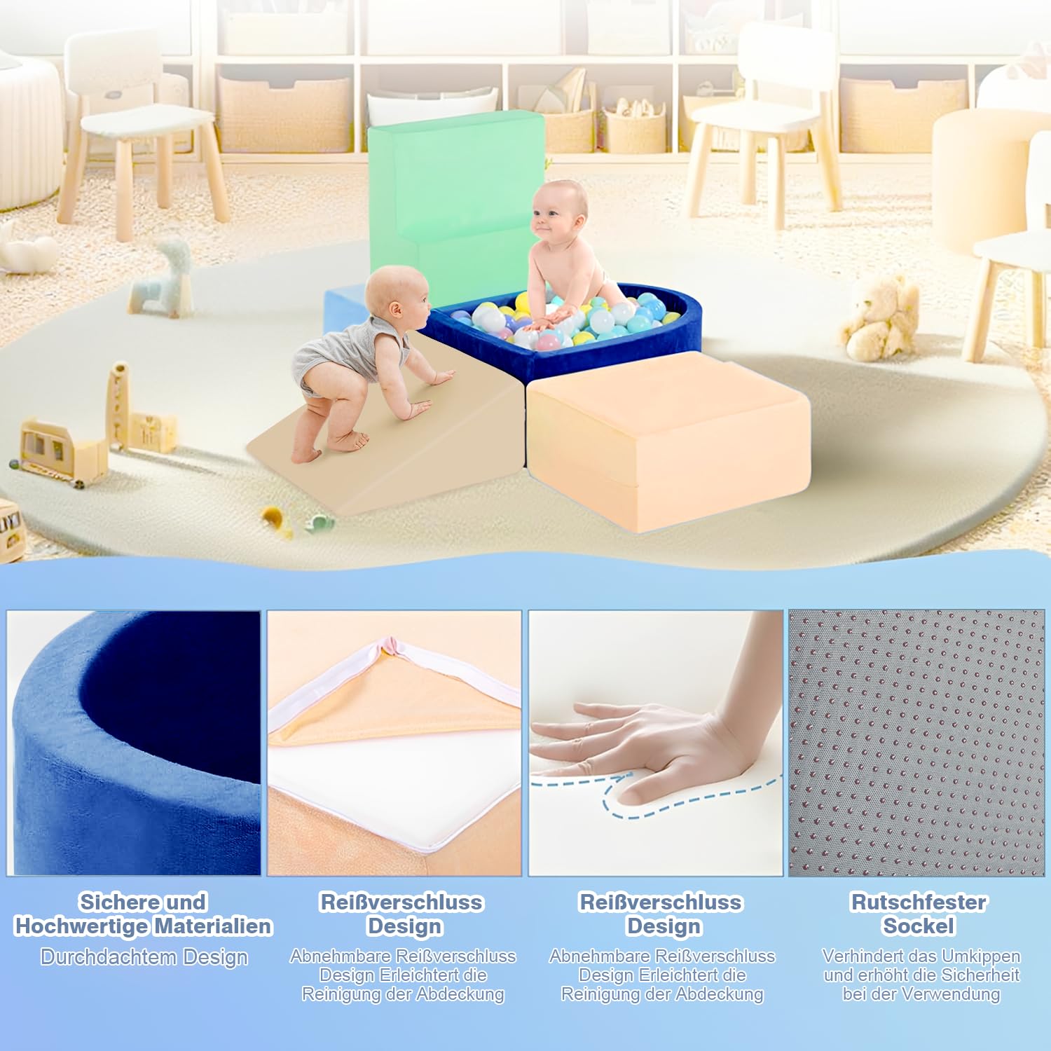 Mattoncini da costruzione in schiuma per bambini da 1 a 3 anni, set softplay da 6 pezzi con blocchi da arrampicata, gioco per arrampicata e gattonare, regalo di compleanno (palline non incluse nella
