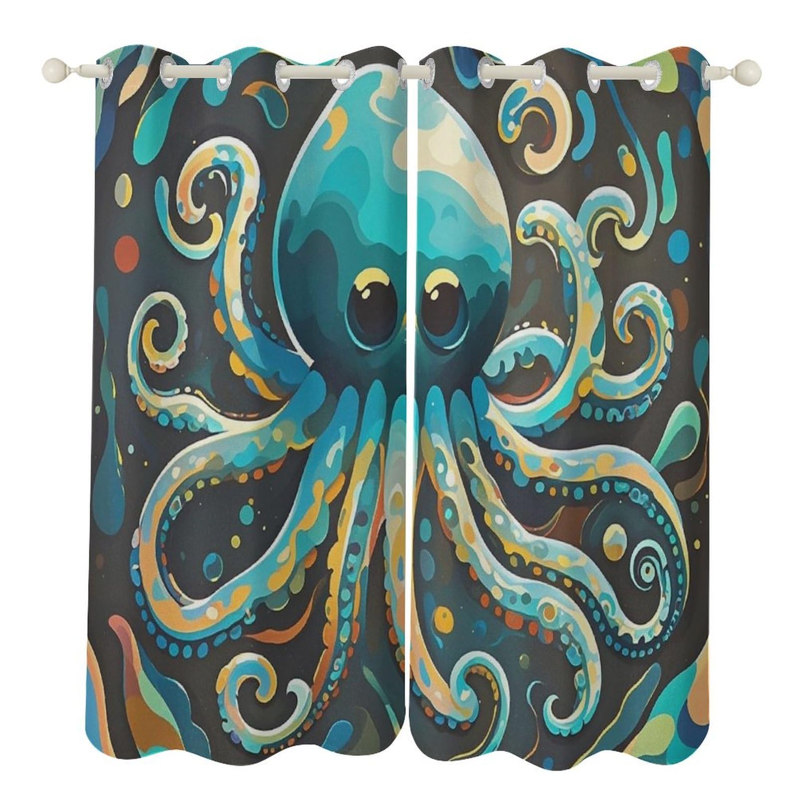 Rideaux occultants anti-froid 132x213 cm motif pieuvre